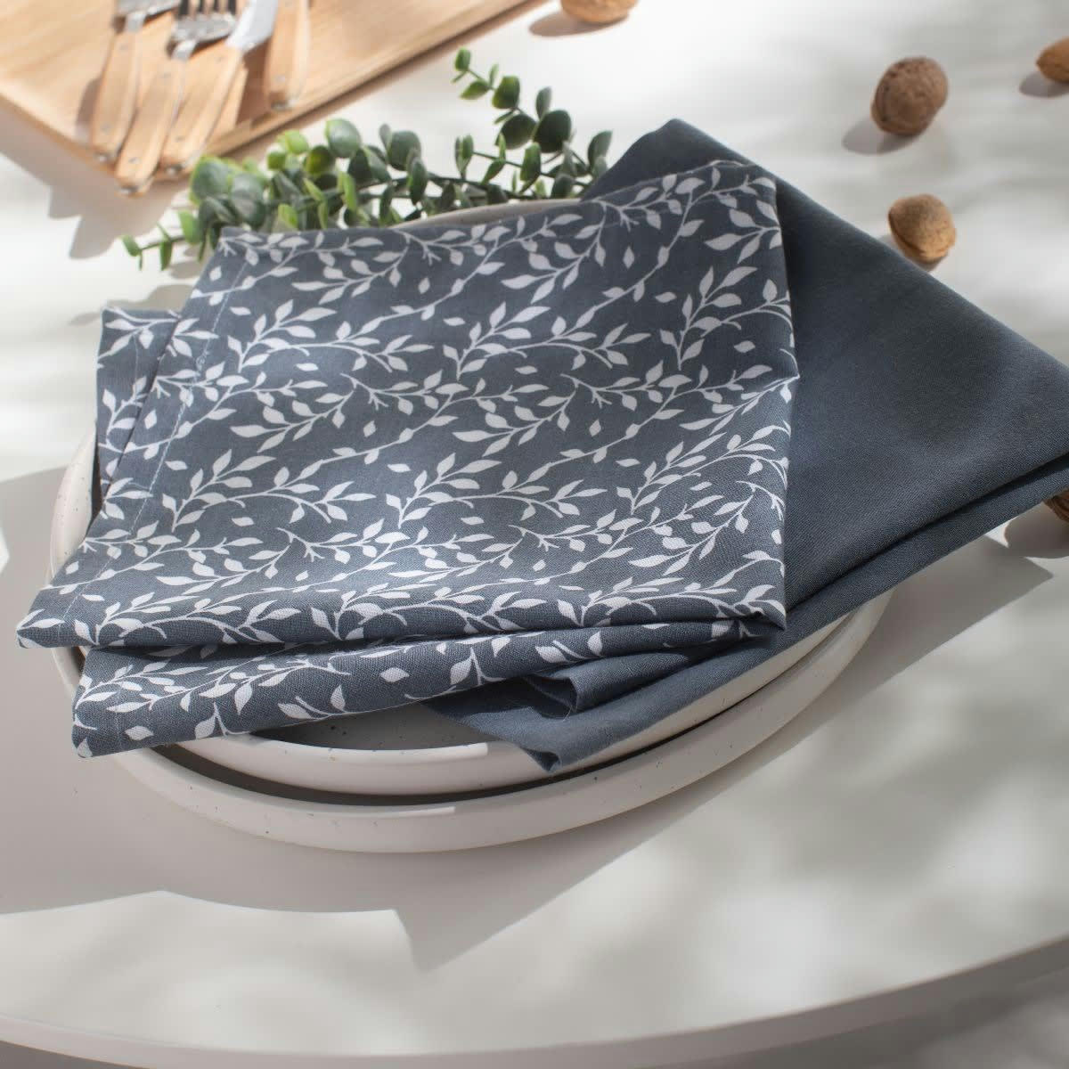 - Set de 2 serviettes de table en Polyester Bleu gris 40x40 cm