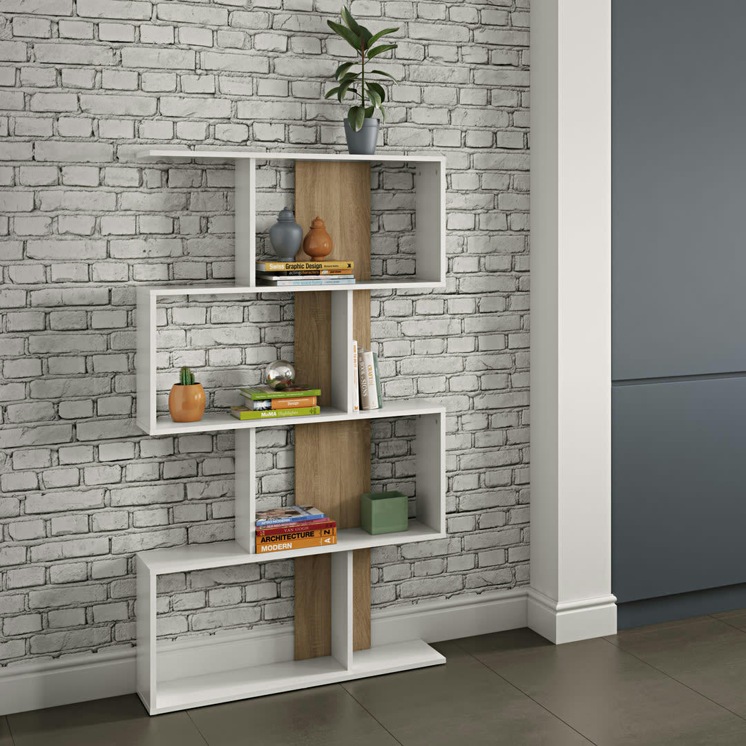 SIGMA - Bibliothèque effet bois blanc et chêne naturel