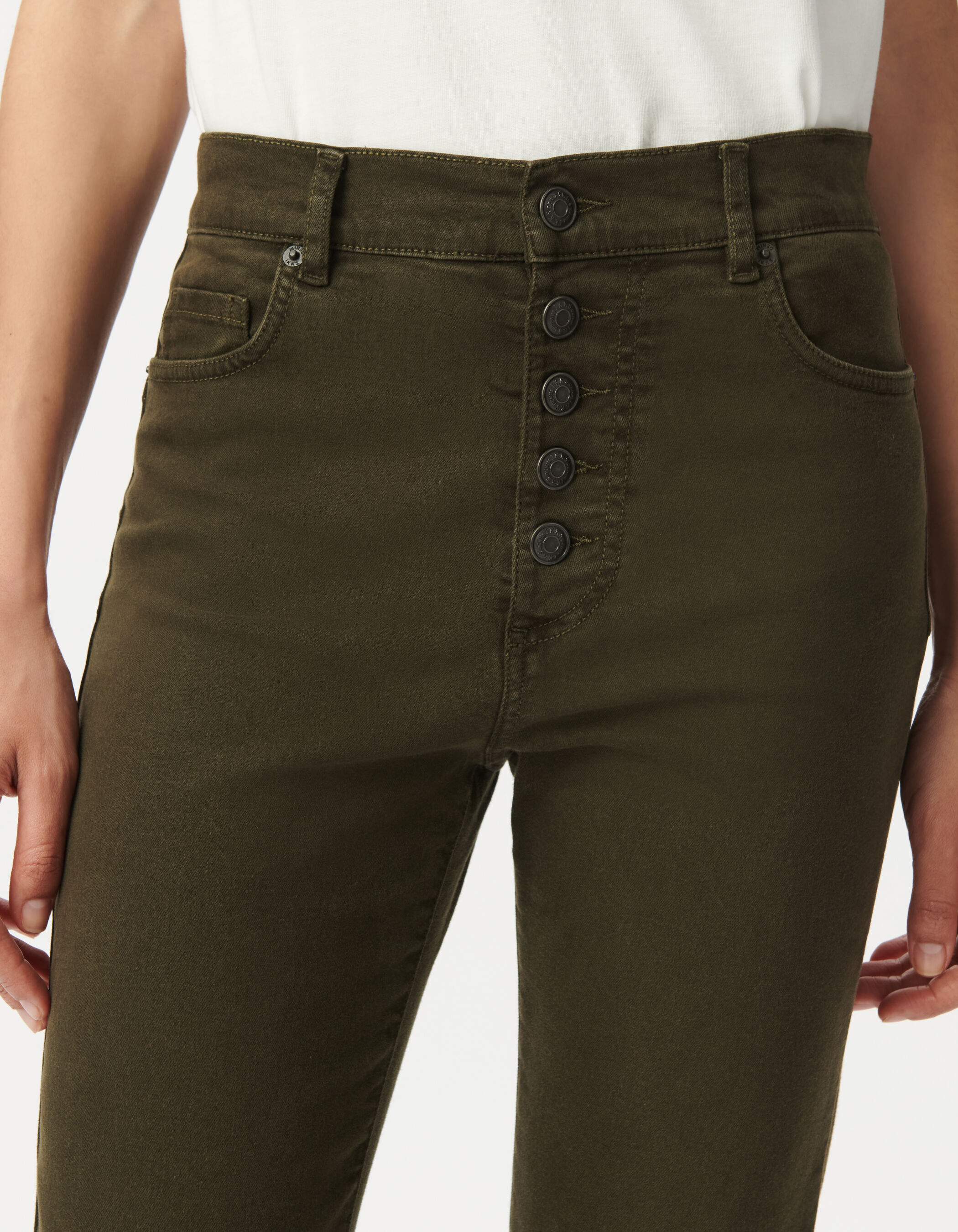 Jean flare kaki boutons apparents Femme