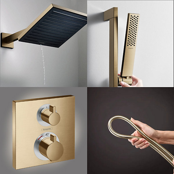 Colonne douche thermostatique HANSGROHE Ecostat Square Douche de tête Pulsify S Flexible Isiflex Douchette Pulsify Ebronze