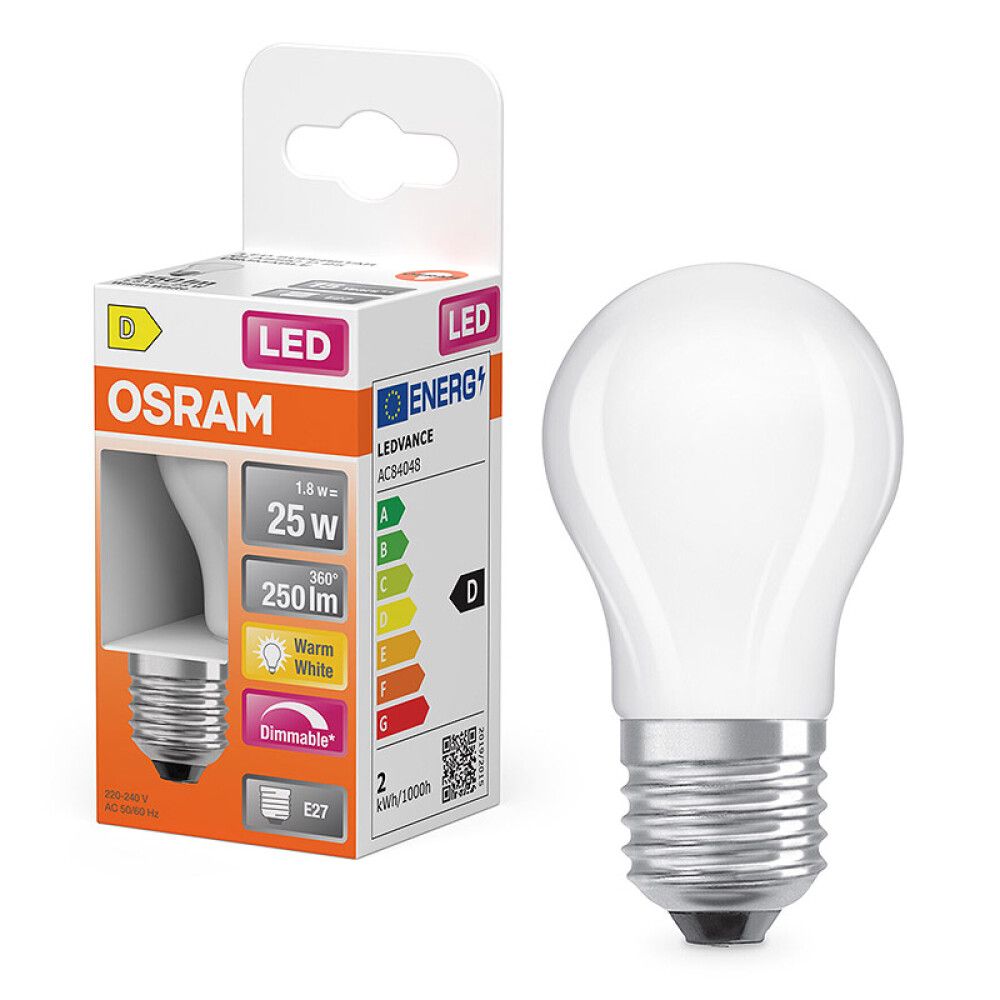 LYSPÆRE LEDVANCE LED E27 SUPERSTAR DIMBAR 1,8W 2700K FROSTET
