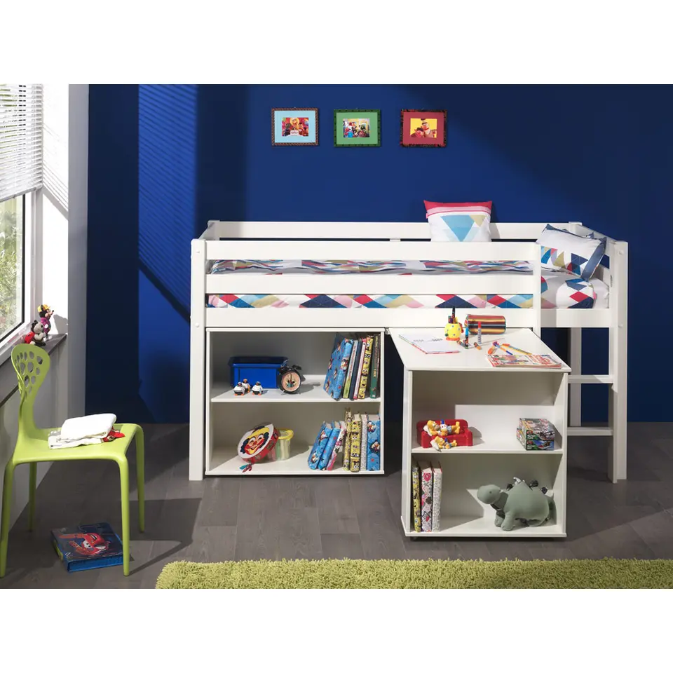 Vipack halfhoogslaper Pino met bureau en boekenkast - wit - 114x105,4x209,4 cm