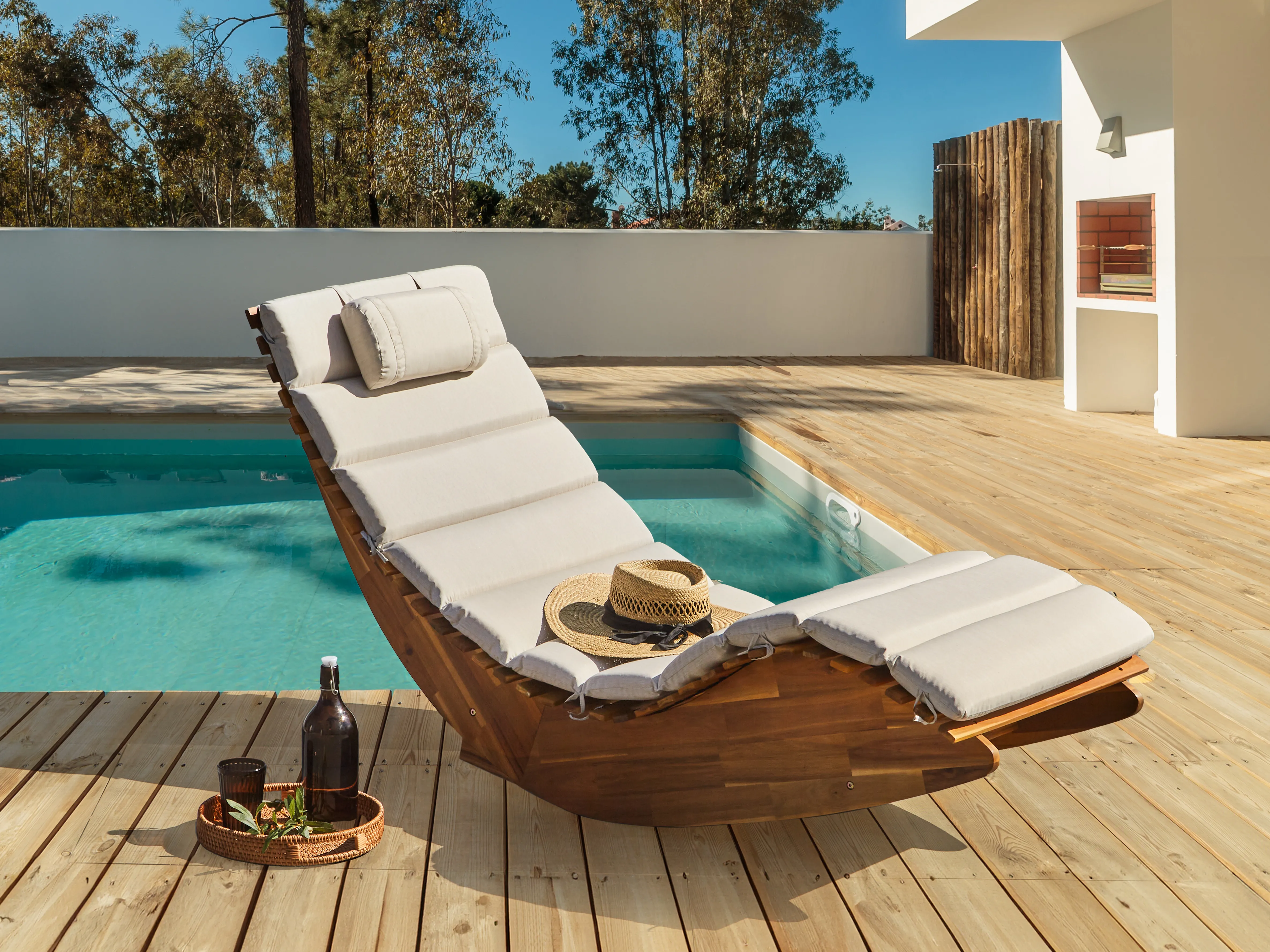 Sun Lounger Pad Cushion BRESCIA PREMIUM 180 x 60 cm Light Beige