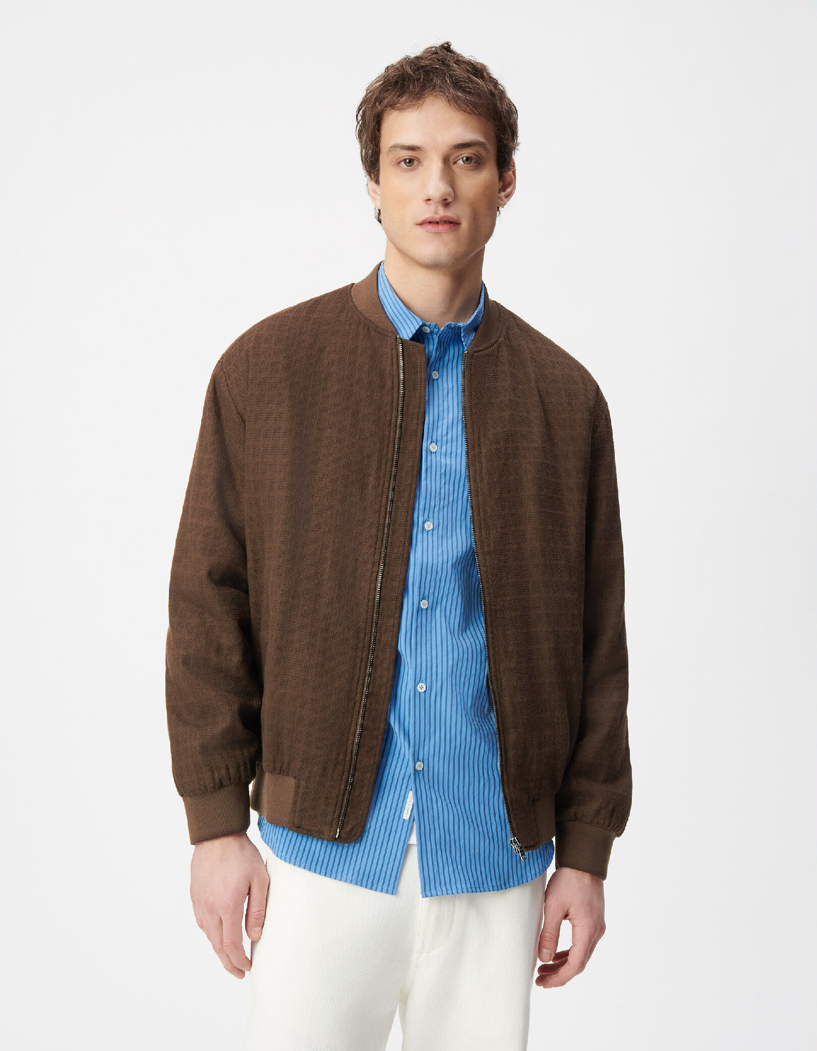 Blouson bomber marron tissu relief Homme