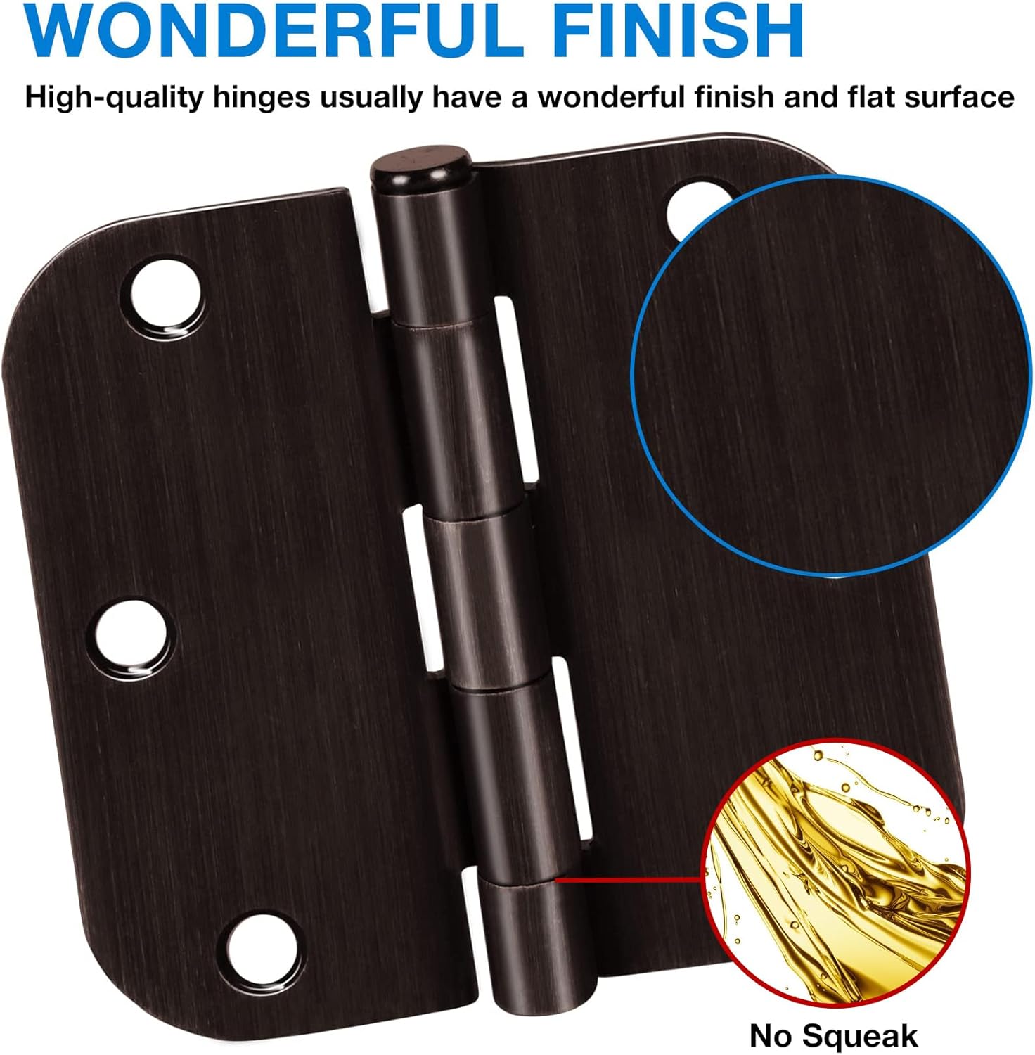 12 Pack Oil Rubbed Bronze Door Hinges 3.5 x 3 1/2 Inch Black Brushed Interior Hinge Rounded 5/8 Radius Corner 3 ½Iron Residential Standard Bedroom Bifold Single Double Doors Hardware Kit