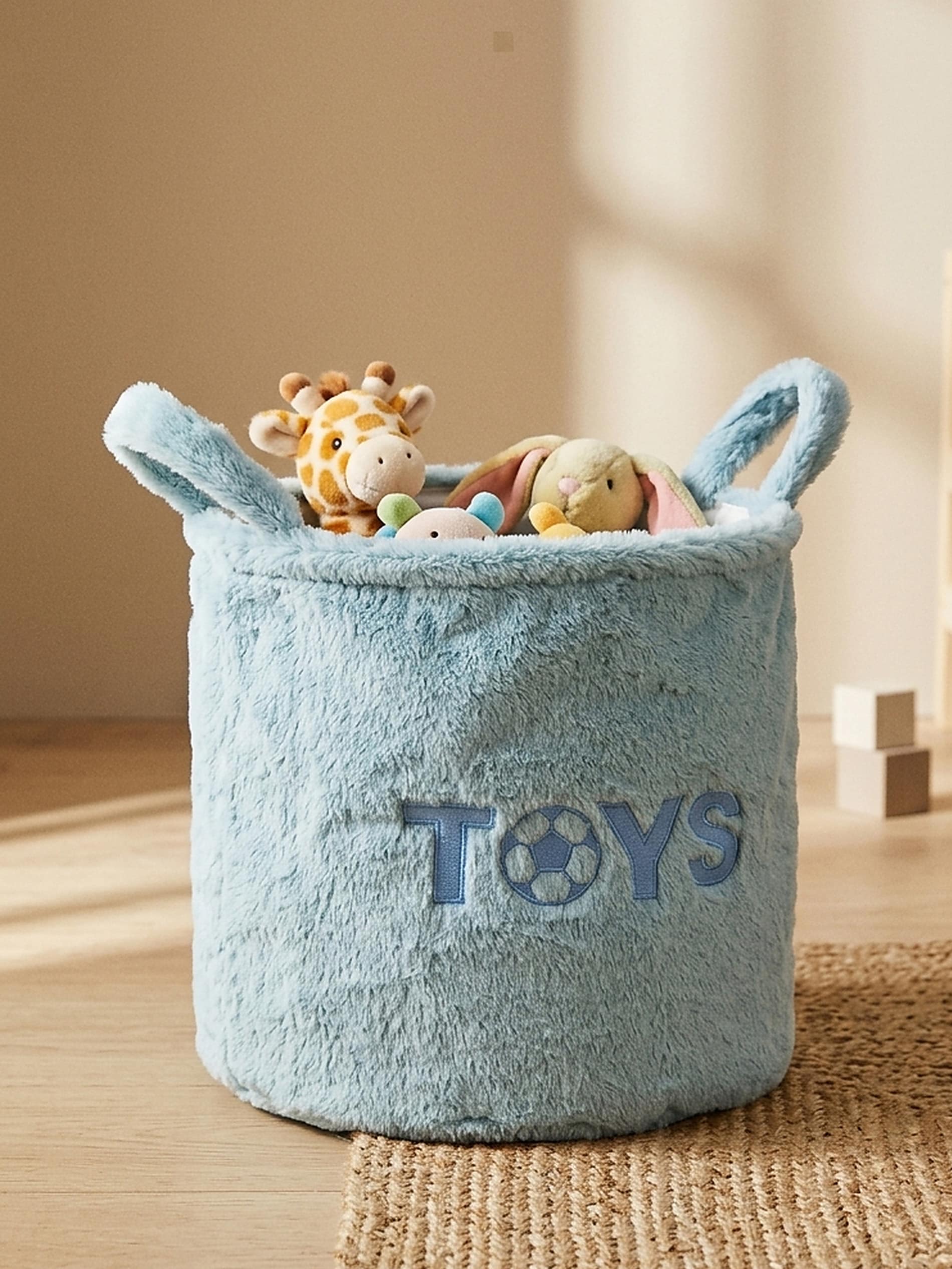 Futrzany kosz do przechowywania z napisem TOYS