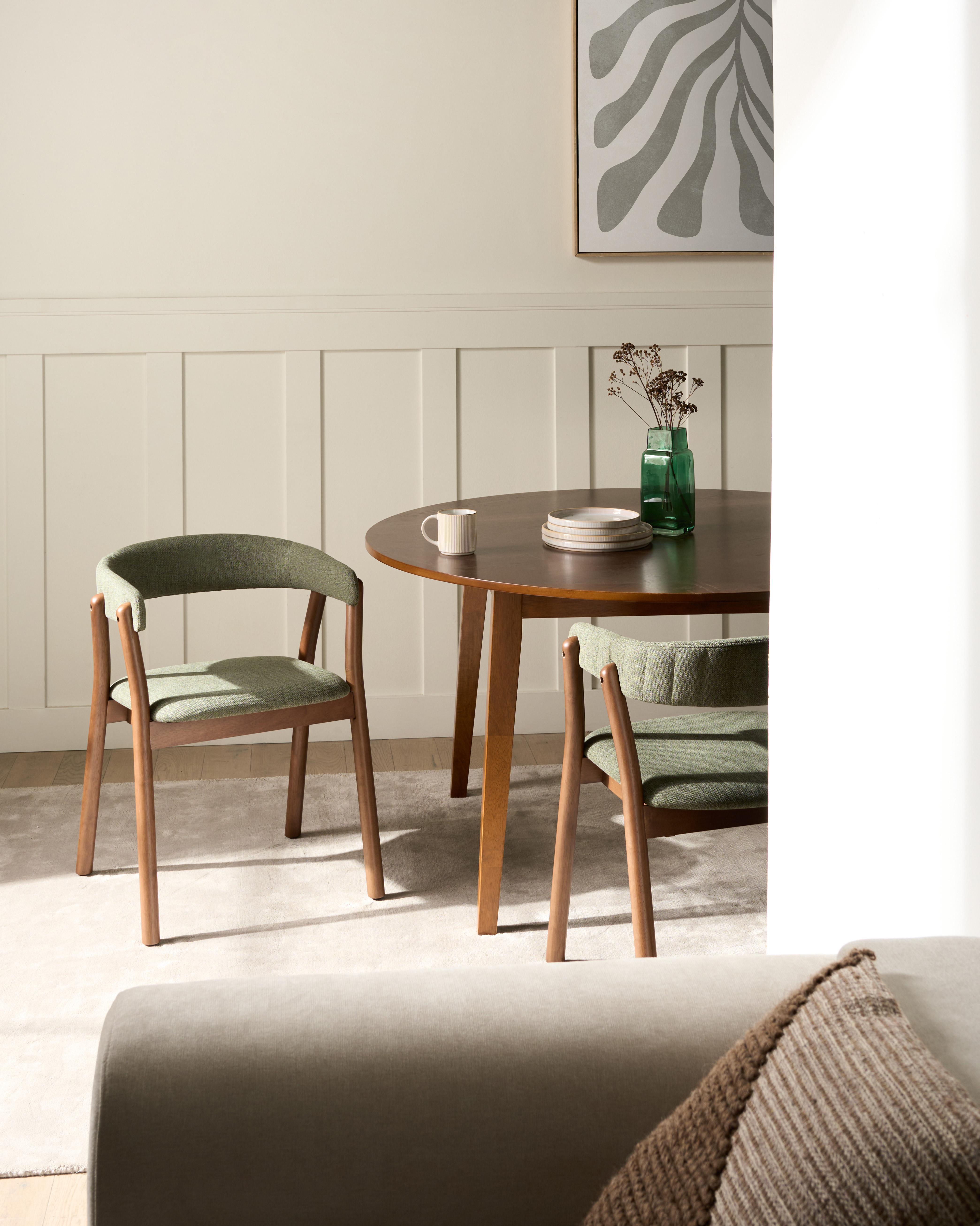 Set of 2 Dining Chairs MYLO Fabric Dark Brown/ Green