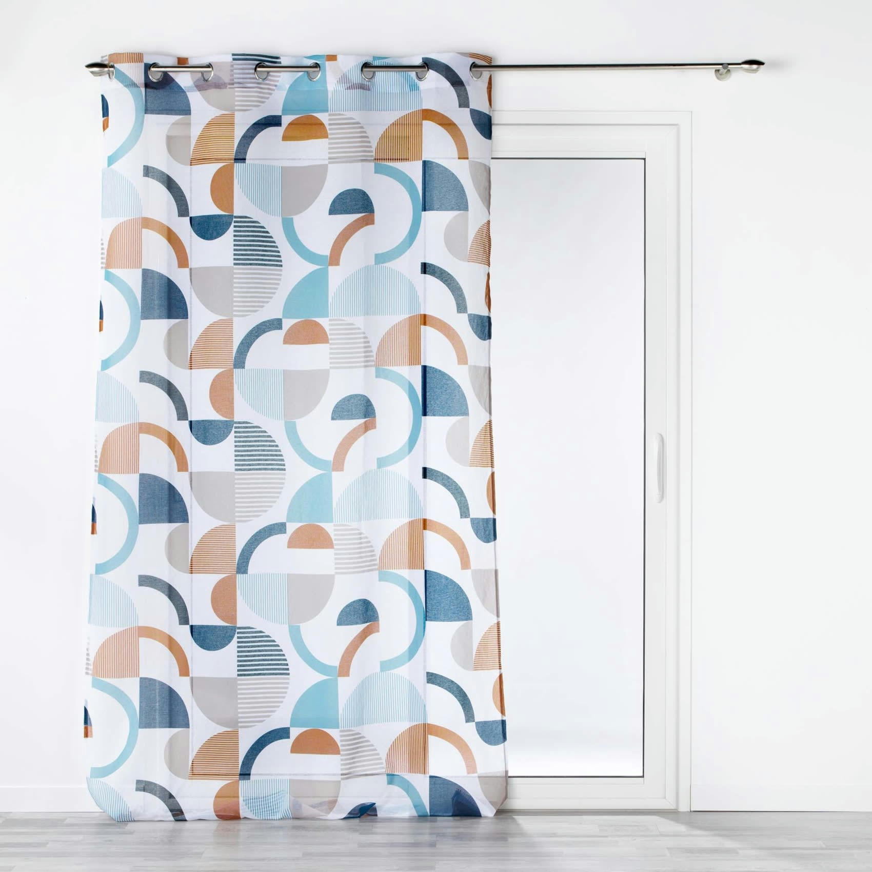 - Voilage tamisant à l'esprit graphique polyester bleu 140x240 cm