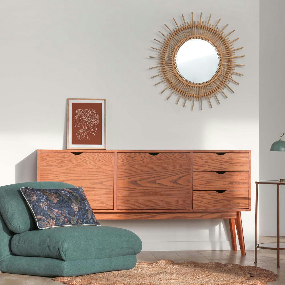 STRÖM - Buffet design 2 portes 3 tiroirs teinté noyer L170 cm porte noyer