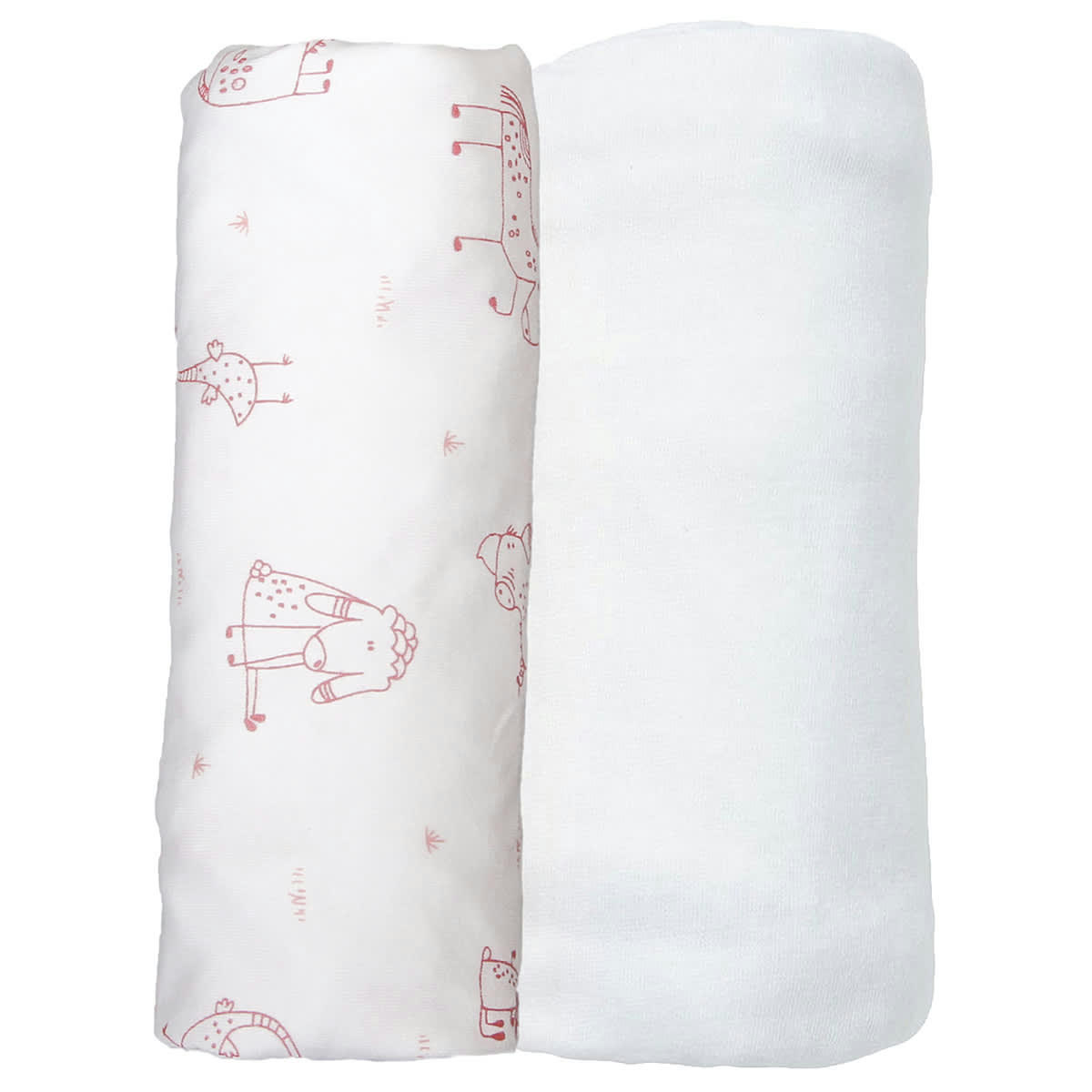 ANIMAUX ROSE - Lot de 2 draps housses jersey 60x120 cm blanc/rose