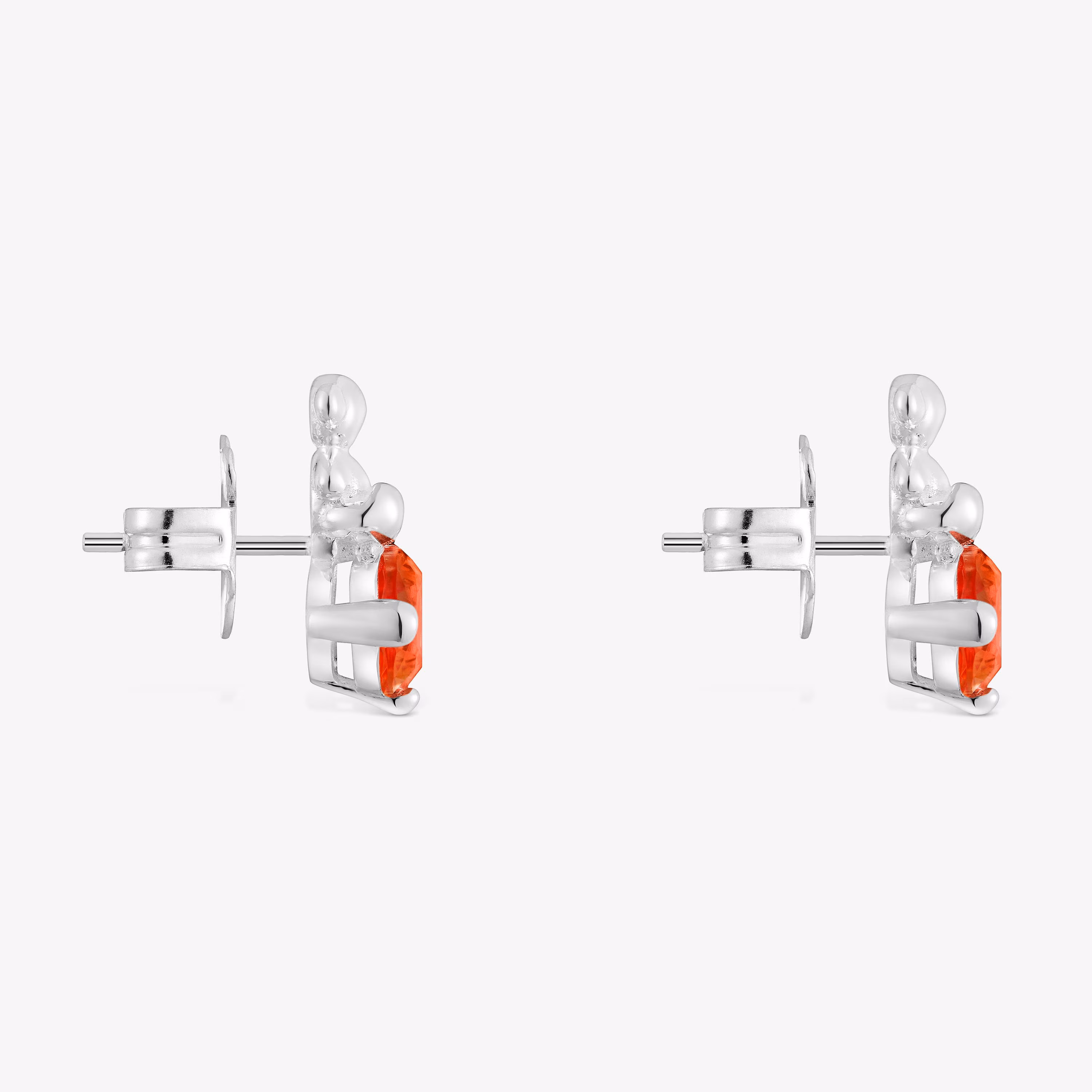 Pendientes motivo oso de plata y zafiro naranja creado en laboratorio Bold Bear LGG