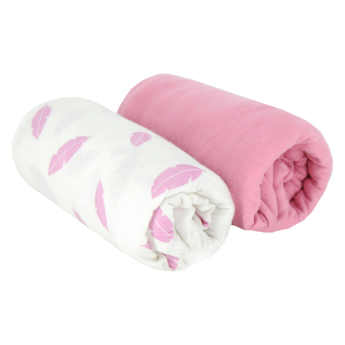 PLUMES - Lot de 2 draps housses bébé en coton rose 40x80 cm