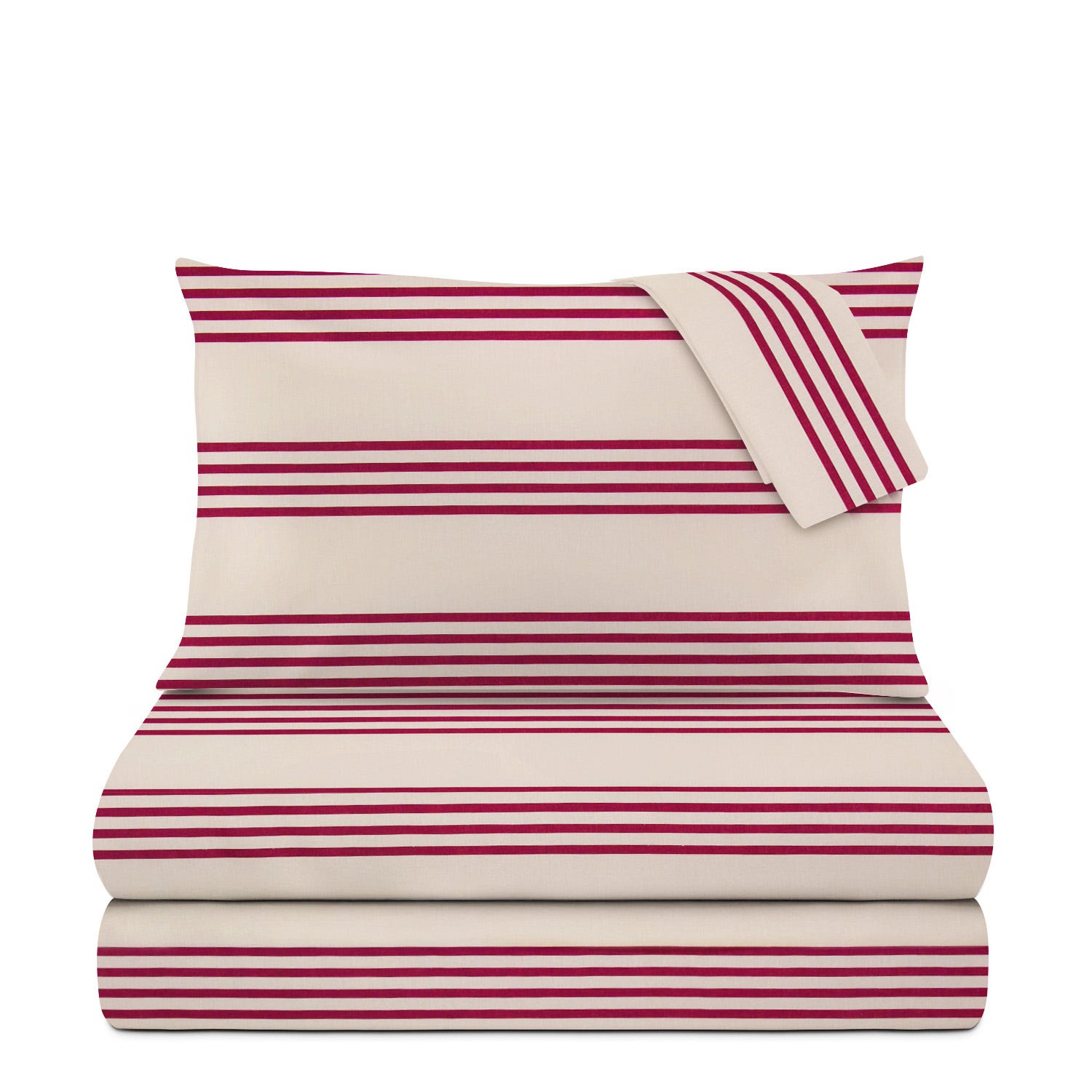 Completo letto matrimoniale righe bordeaux cotone