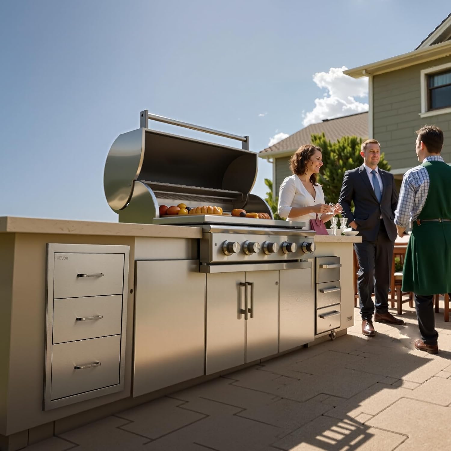 VEVOR Outdoor Kitchen Drawers 18.11 W x 23.23 D x 23.23 H  Triple-Access Stainless Steel Modular Drawer Cabinet with Handles  BBQ Island Drawer for Outdoor Kitchen or BBQ Island Patio Grill Station