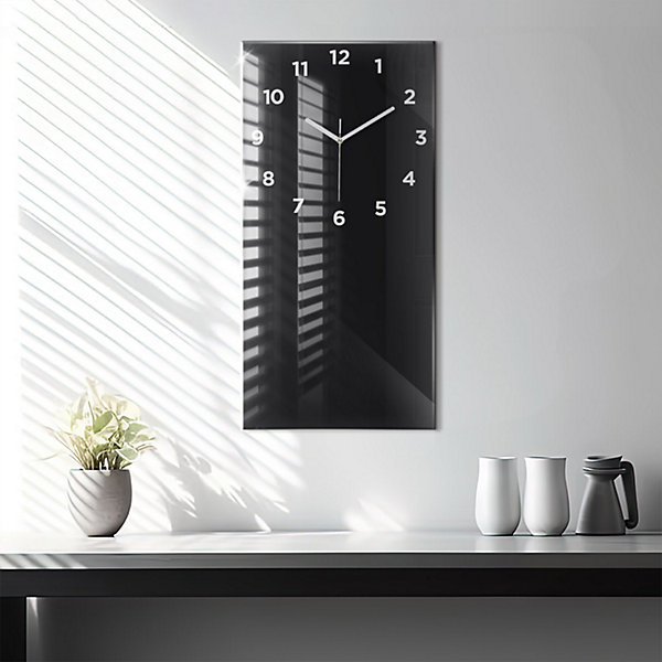 Horloge murale Wallfluent 30x60 cm Avec chiffres Aiguilles blanches Couleur noire 1 pcs