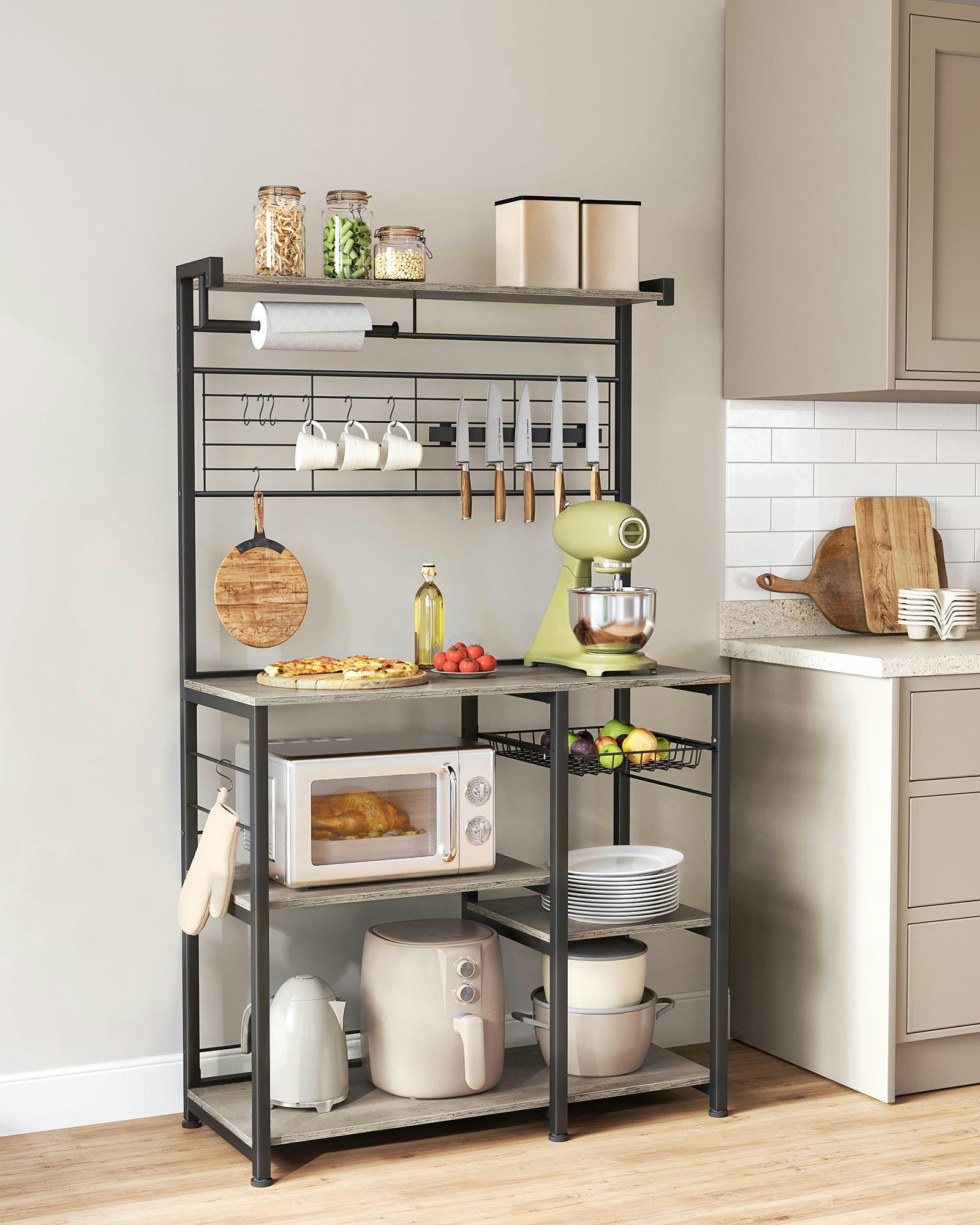 - Étagère de cuisine style industriel effet bois grège