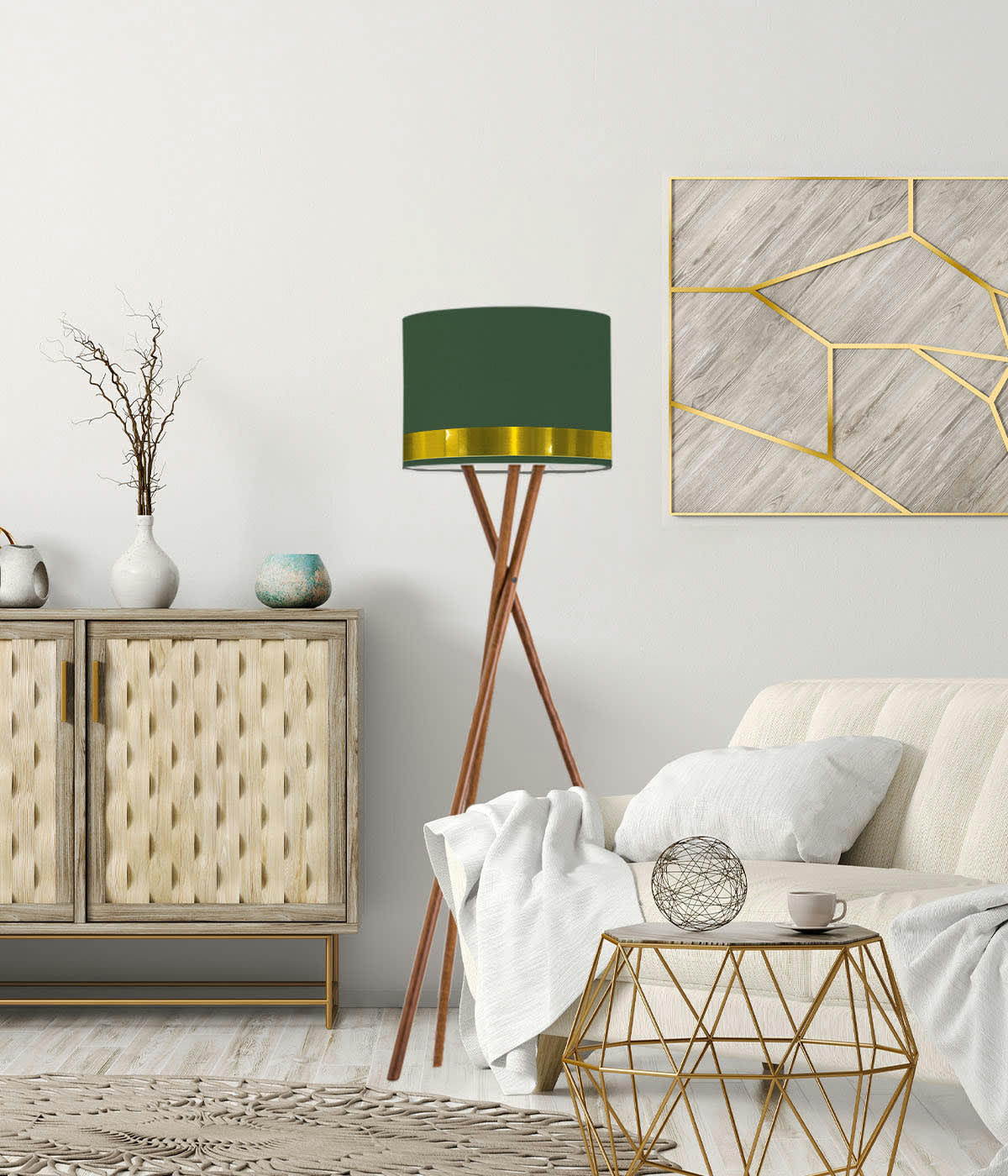 JONC - Abat-jour lampadaire Jonc vert  D: 45 x H: 25