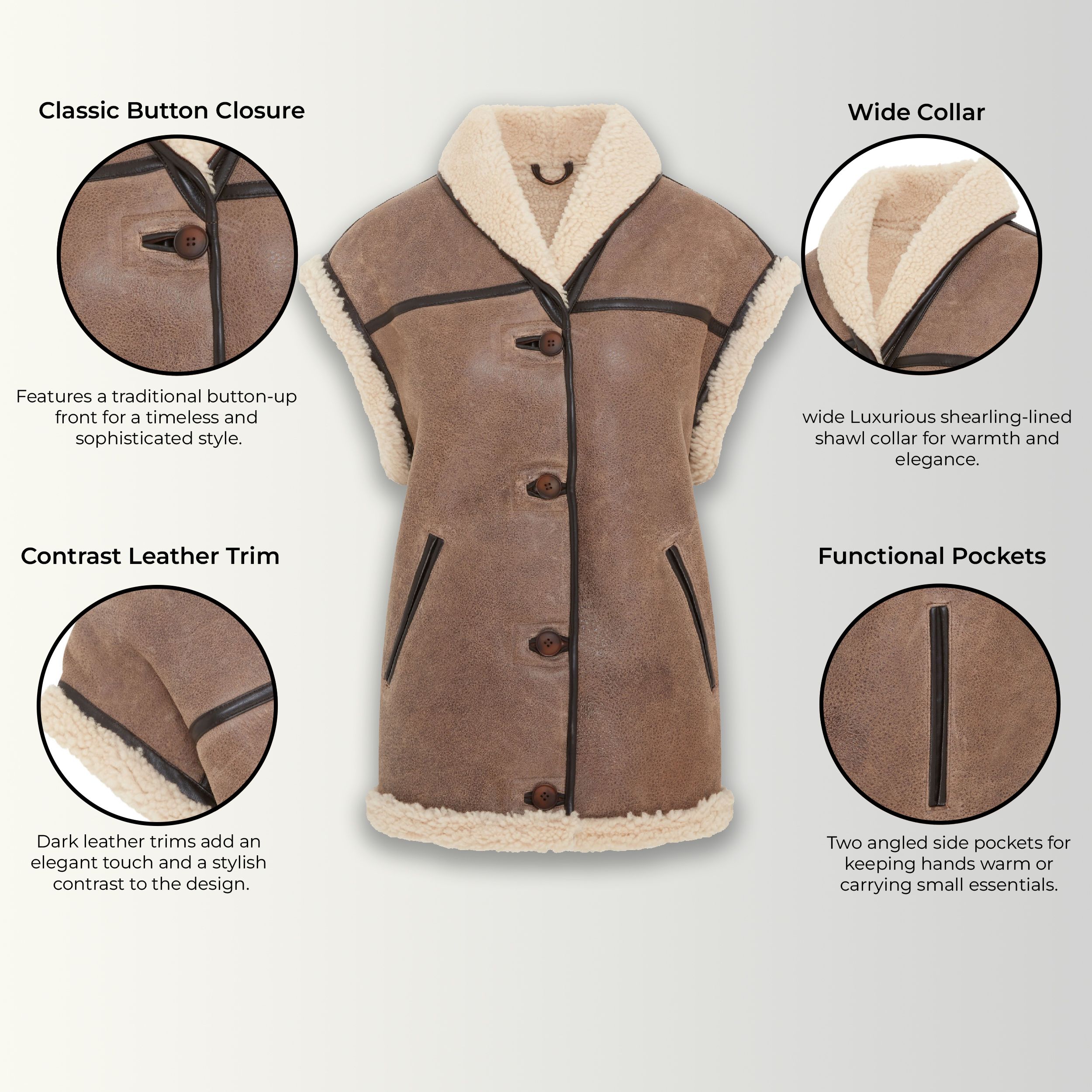 Infinity Leather Aviator Shearling Leather Gilet - Chevak