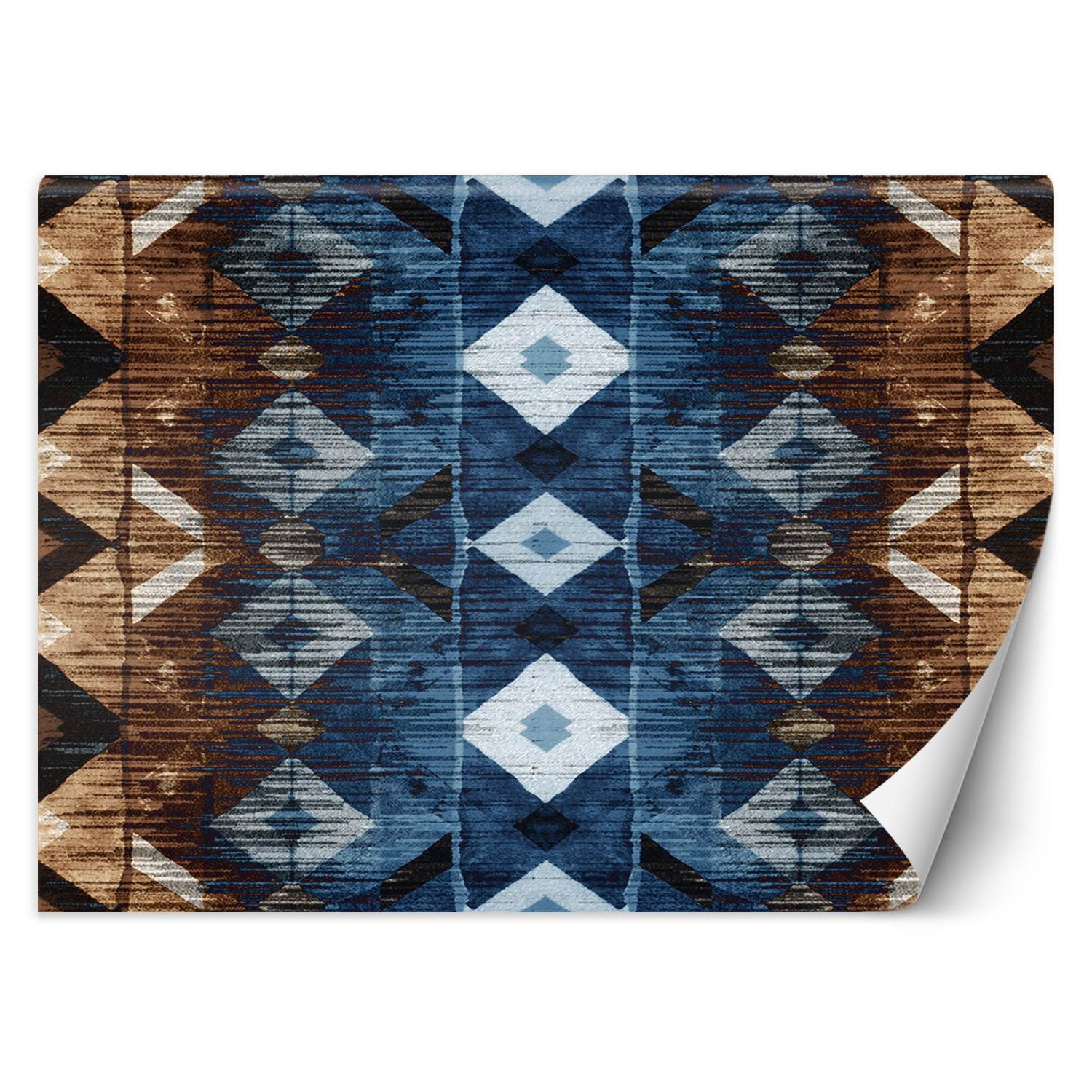 Feeby Fototapeta, Geometryczny wzór niebiesko brązowy gobelin 150x105