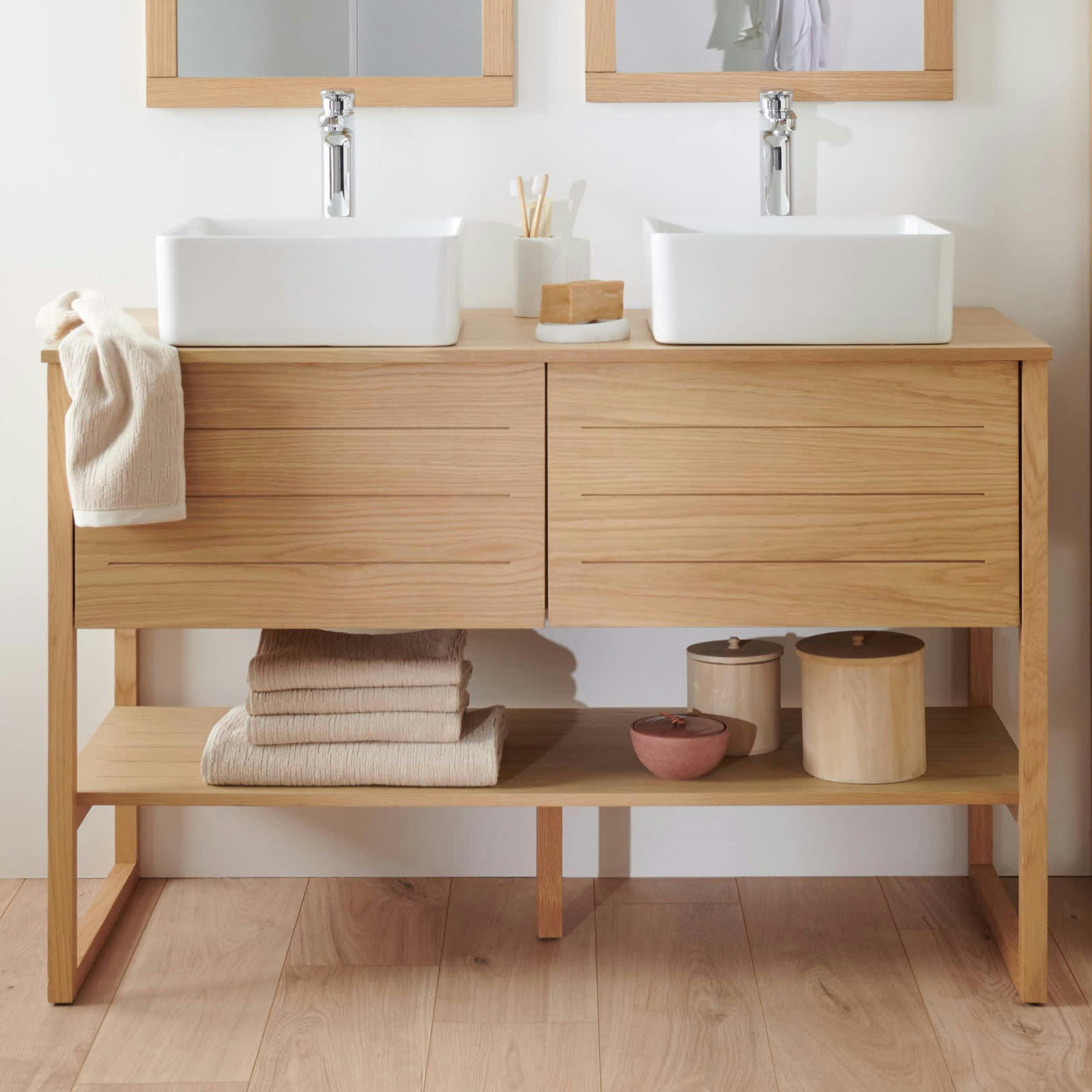ATOLL - Meuble de salle de bain 120 cm avec vasques blanches carrées