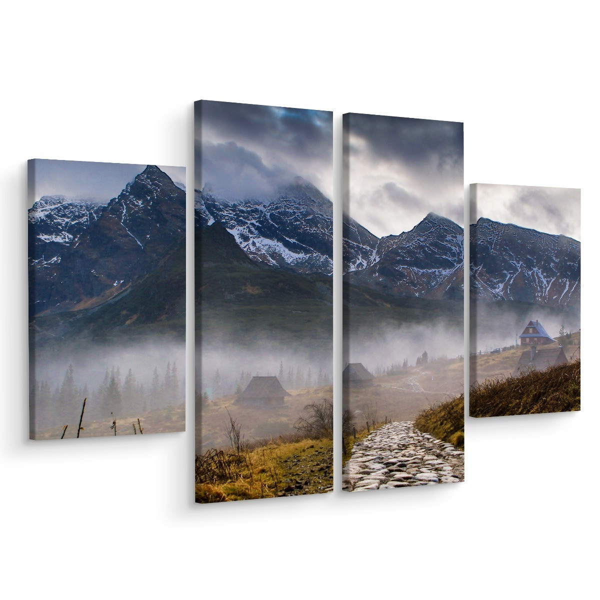 Obraz 4-Częściowy PEJZAŻ Górski we Mgle 3D 80x60cm