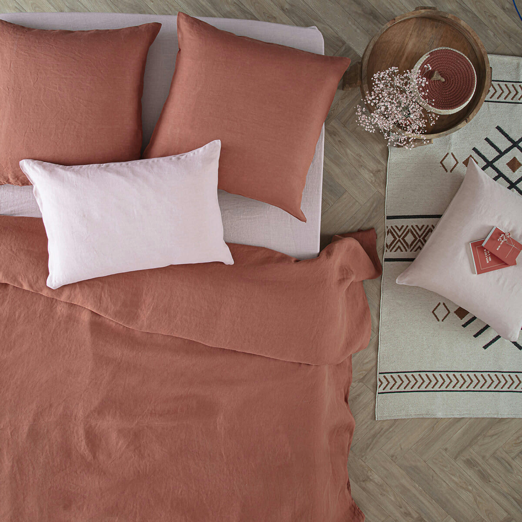 - Housse de couette en 100% lin terracotta 240x220 cm