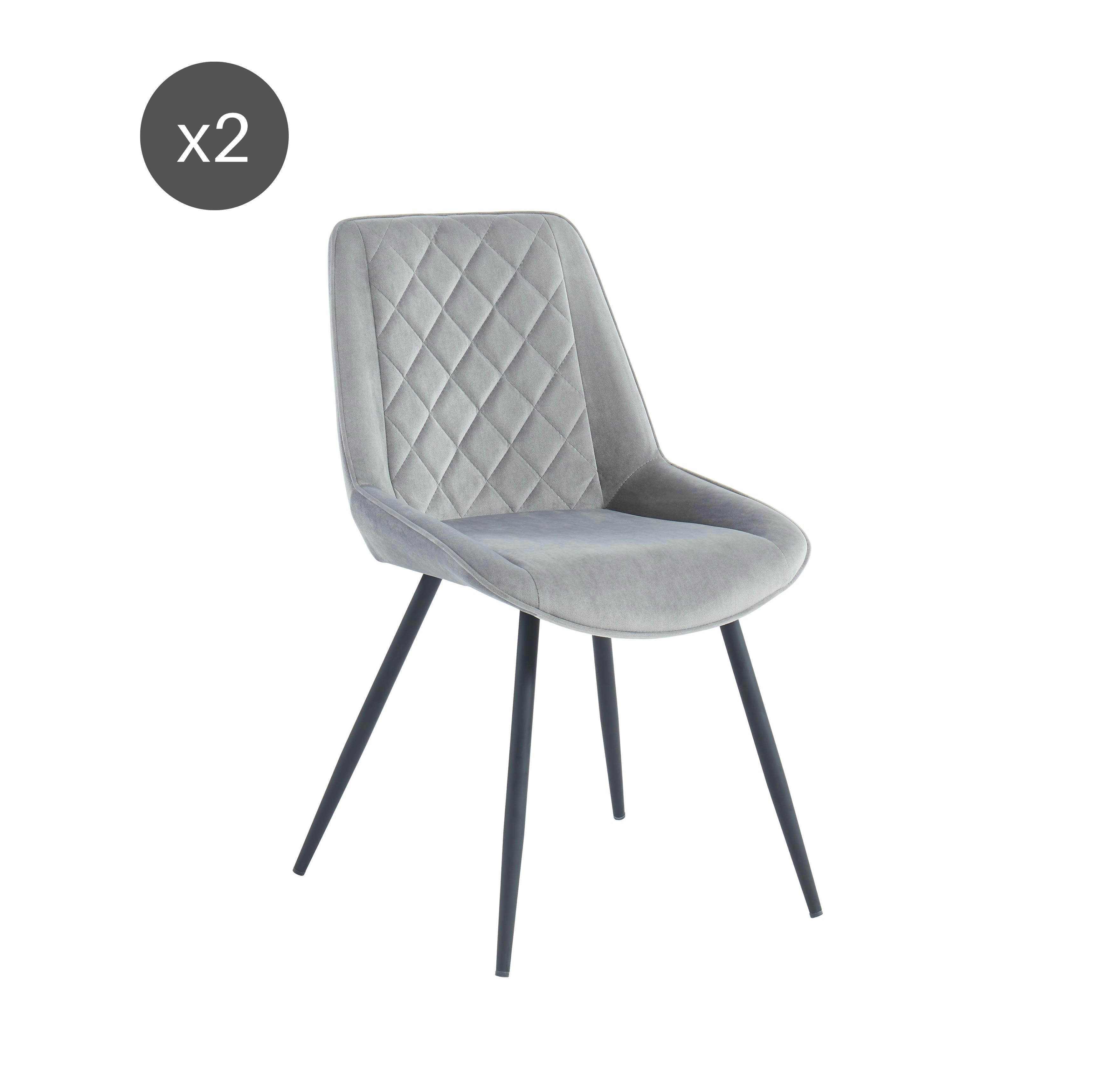 ROMY - Lot de 2 chaises   velours gris clair pieds métal noir