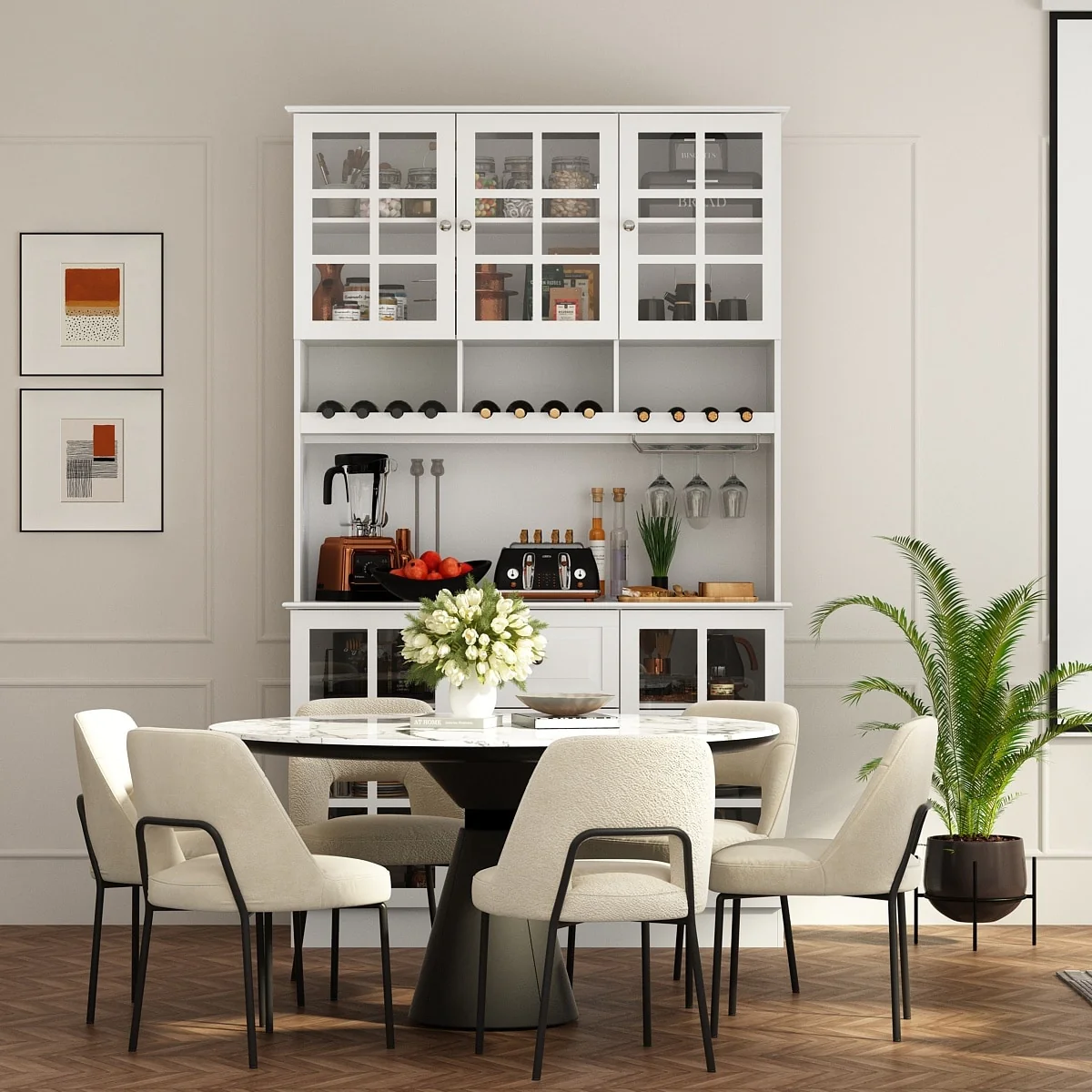 79Pantry Storage Cabinet Glass Doors Sideboard Buffet Cabinet Lacquer