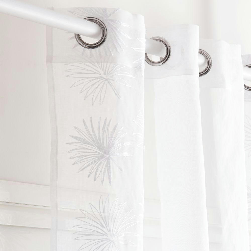 NAWEL - Rideau voilage à œillets brodé blanc 140x250