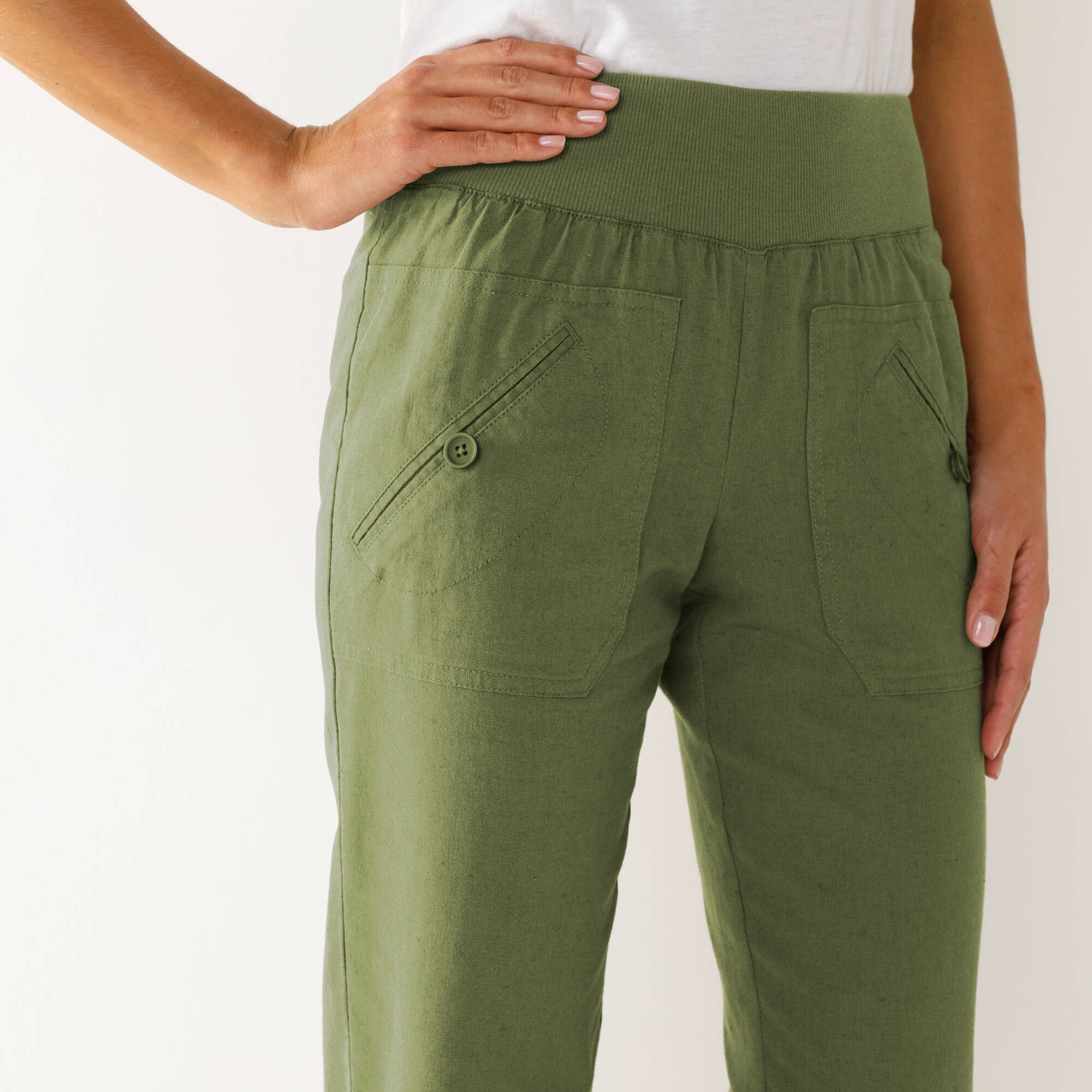 Pantalon blousant taille élastiquée, lin coton