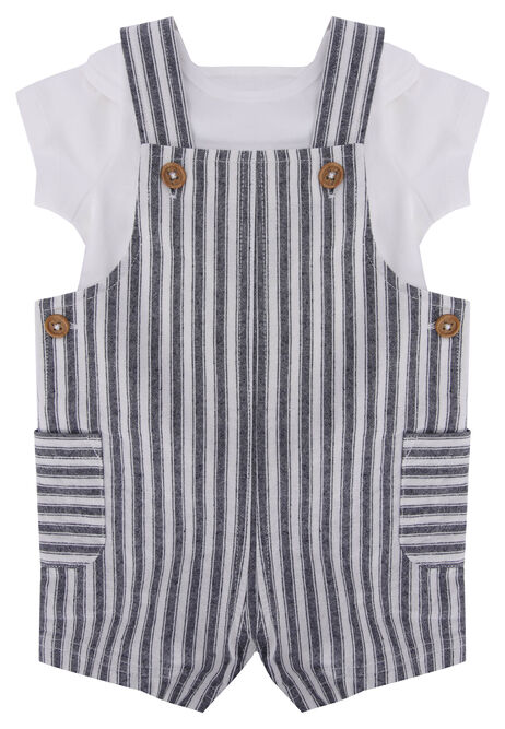 Baby Boys Navy Stripe Short Dungarees & Bodysuit Set