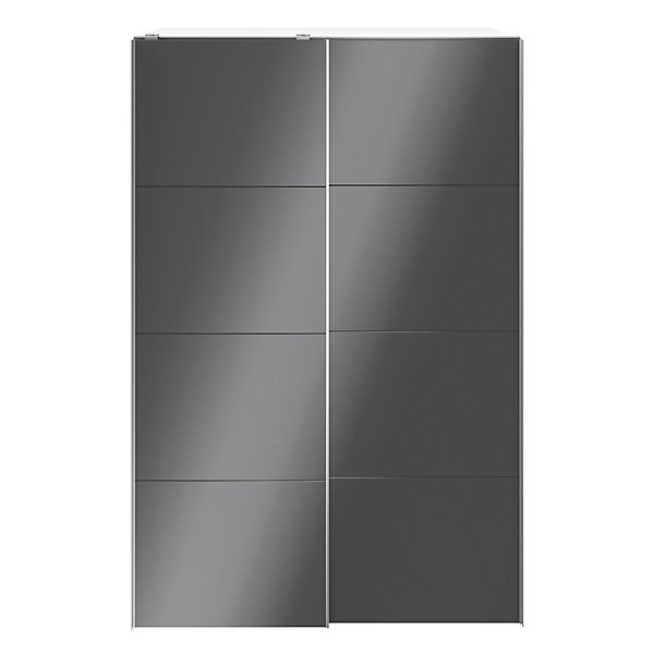 Armoire penderie portes coulissantes blanches et anthracite brillant GoodHome Atomia H. 225 x L. 150 x P. 63,5 cm