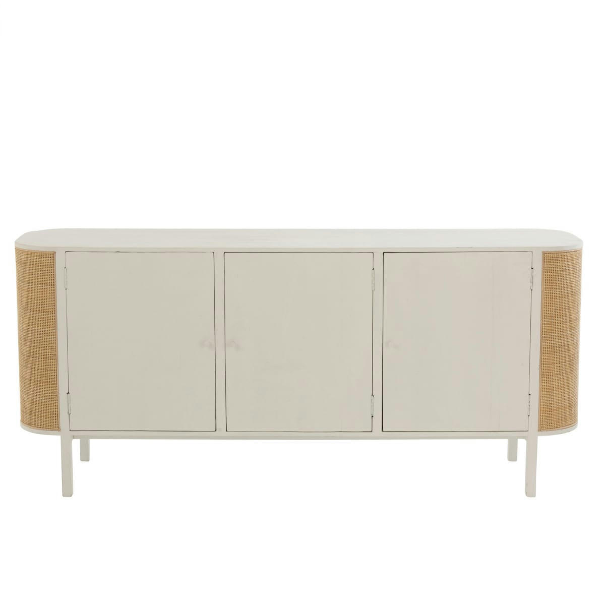 DAISY - Buffet bas 3 portes 180cm en cannage et bois blanc