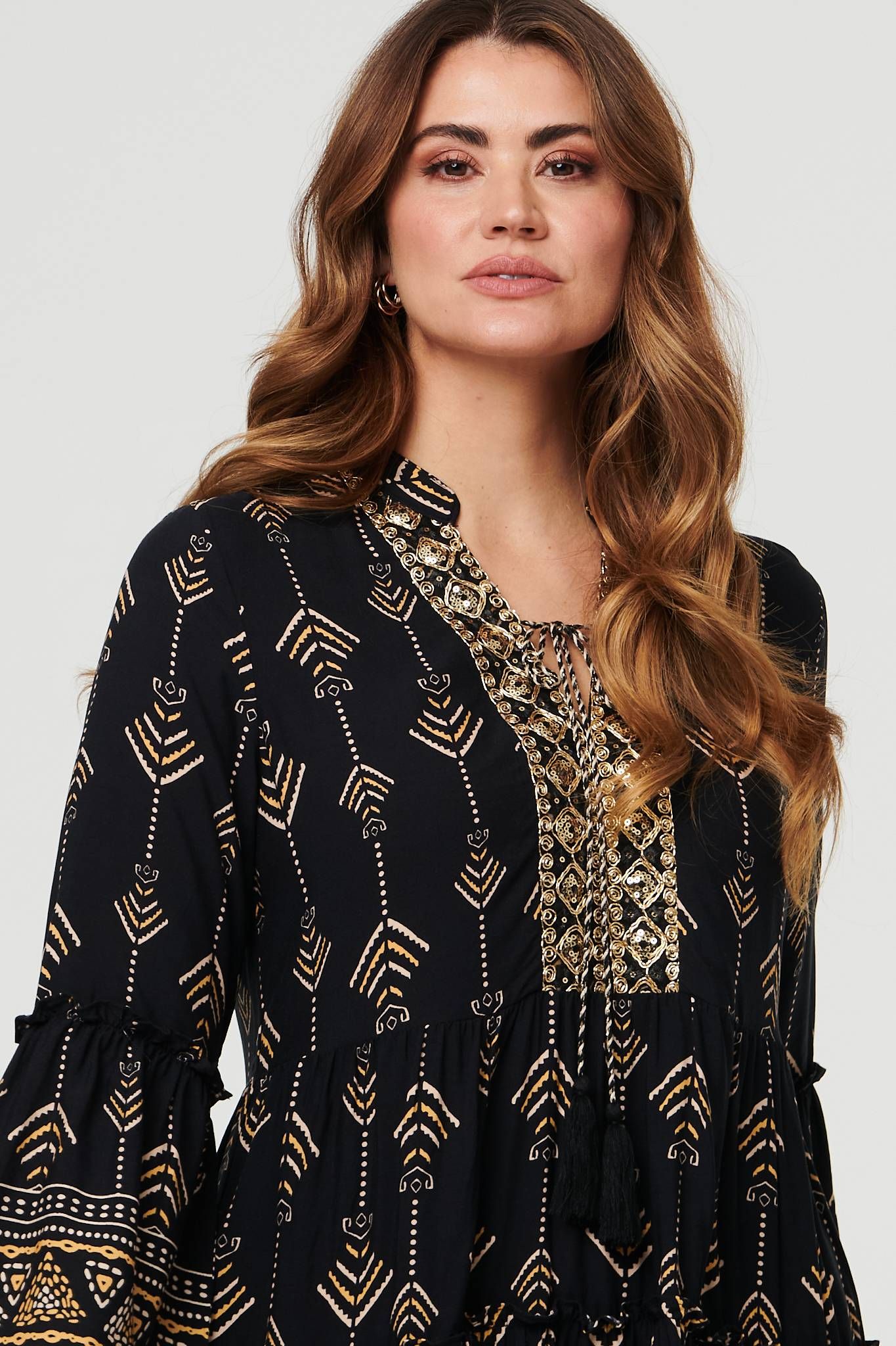 Izabel London Printed Metallic Trim Knee Length Dress