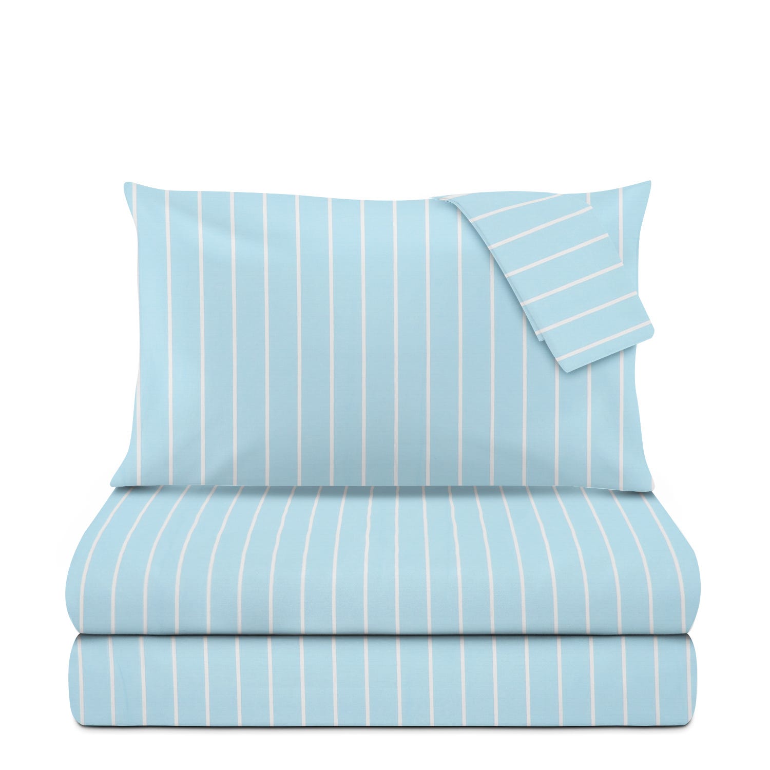 Completo letto matrimoniale policotone righe azzurro