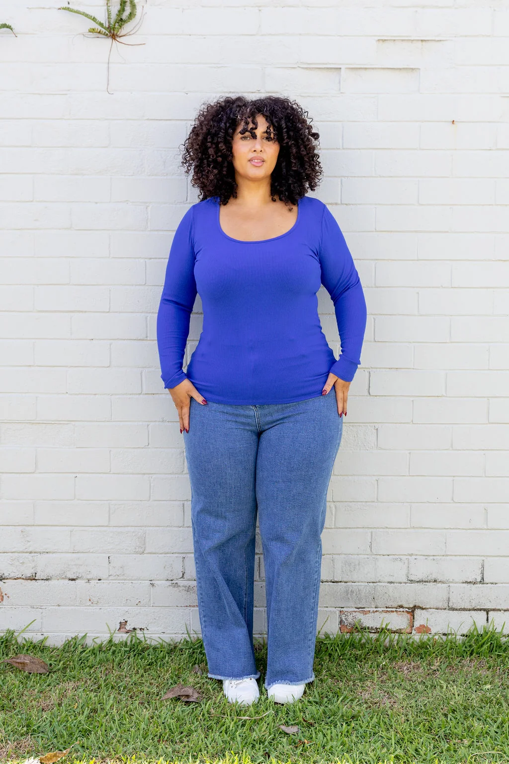 Billi Long Sleeve Rib Tee in Cobalt