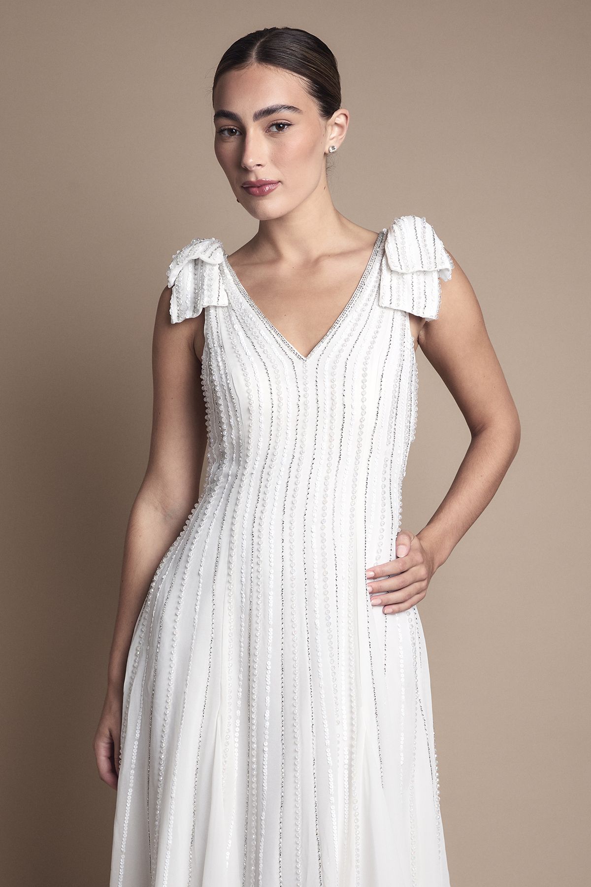Coast Bow Shoulder Embellished Midi Wedding Dress