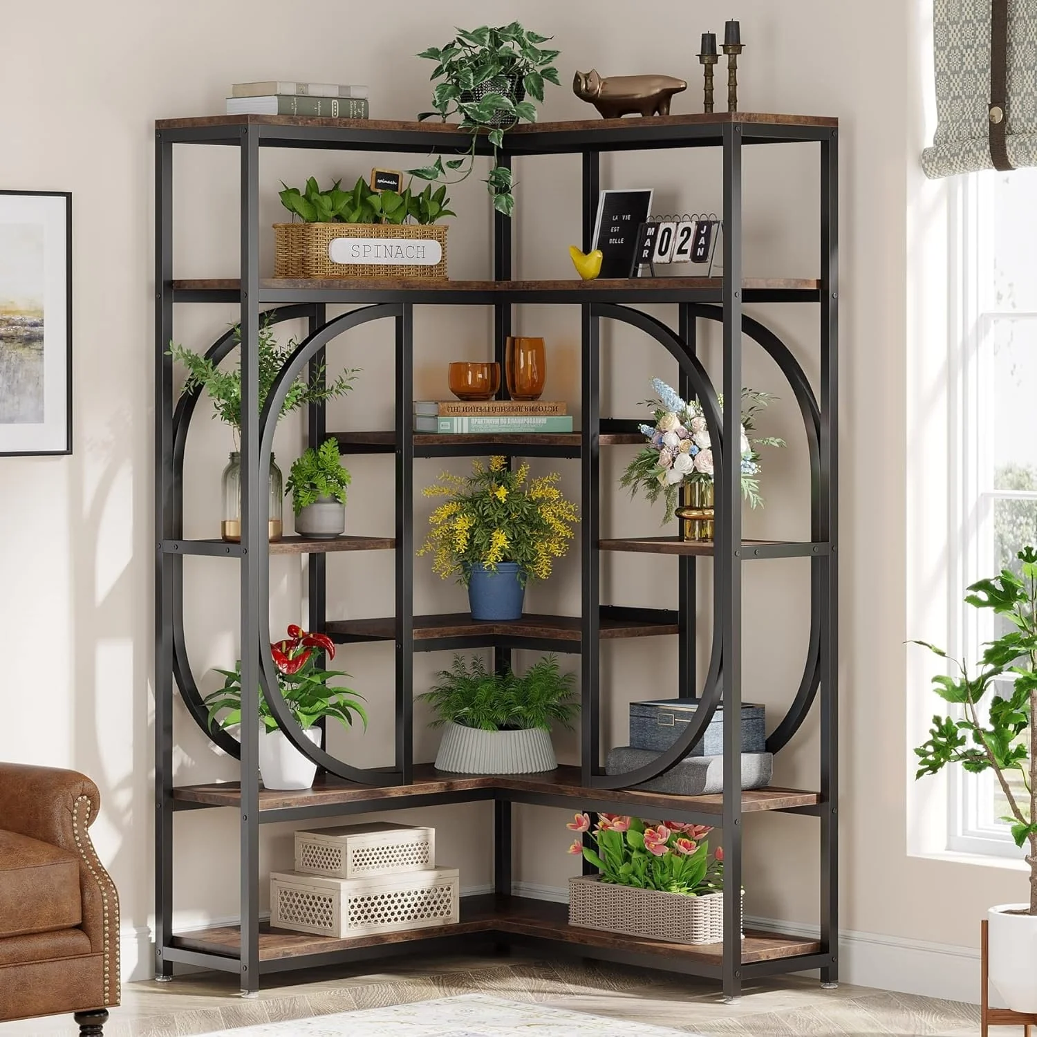 L-Shaped Corner Tall Bookshelf Bookcase for Living Room