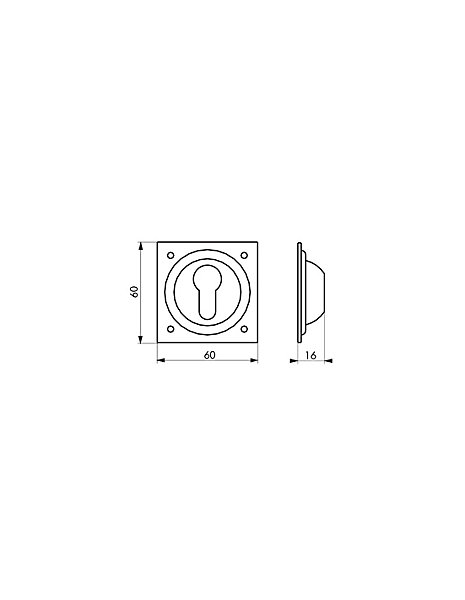 Entrée à cuvette trou de cylindre, 60x60mm, laiton - THIRARD