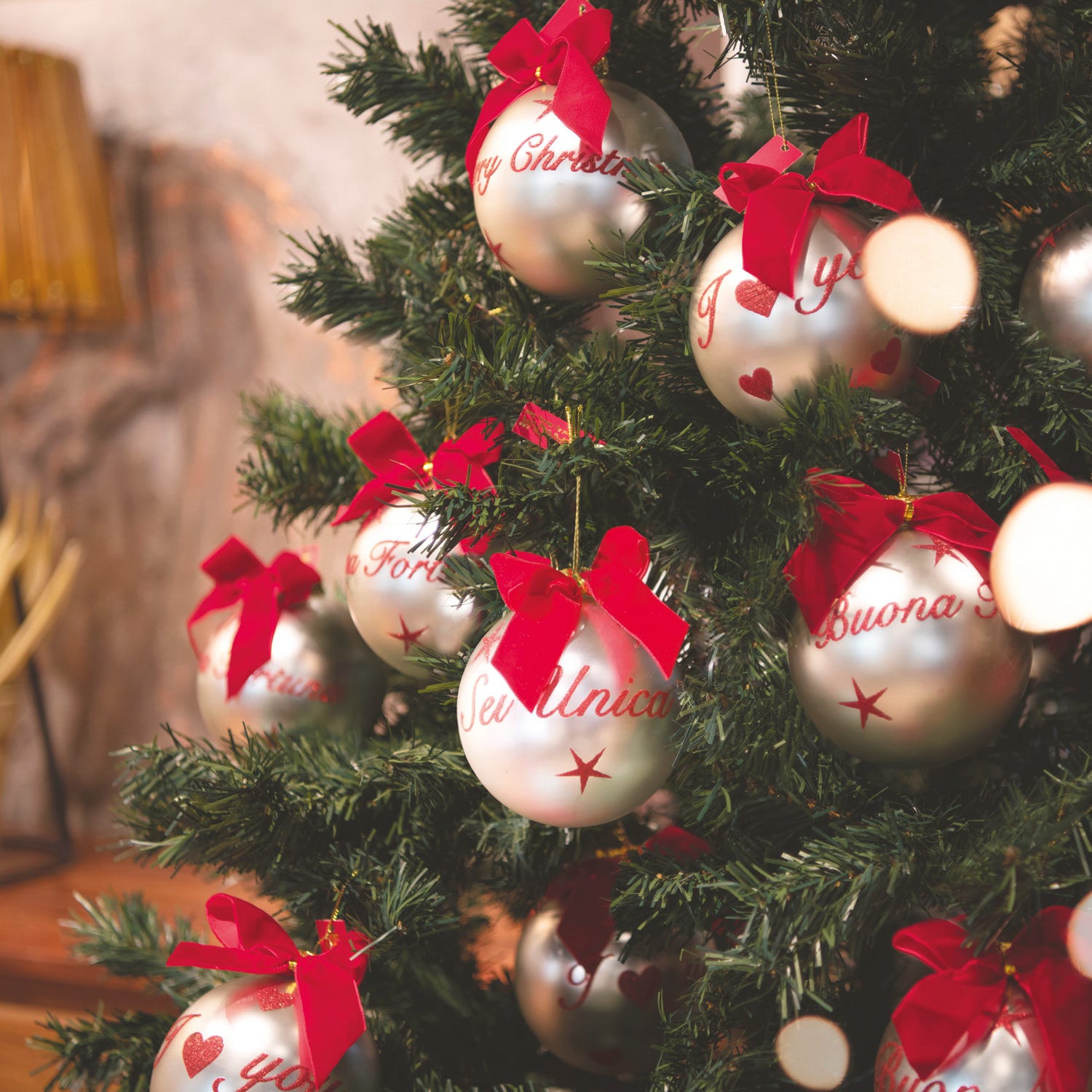 Pallina Natale I love you perlata 10 cm