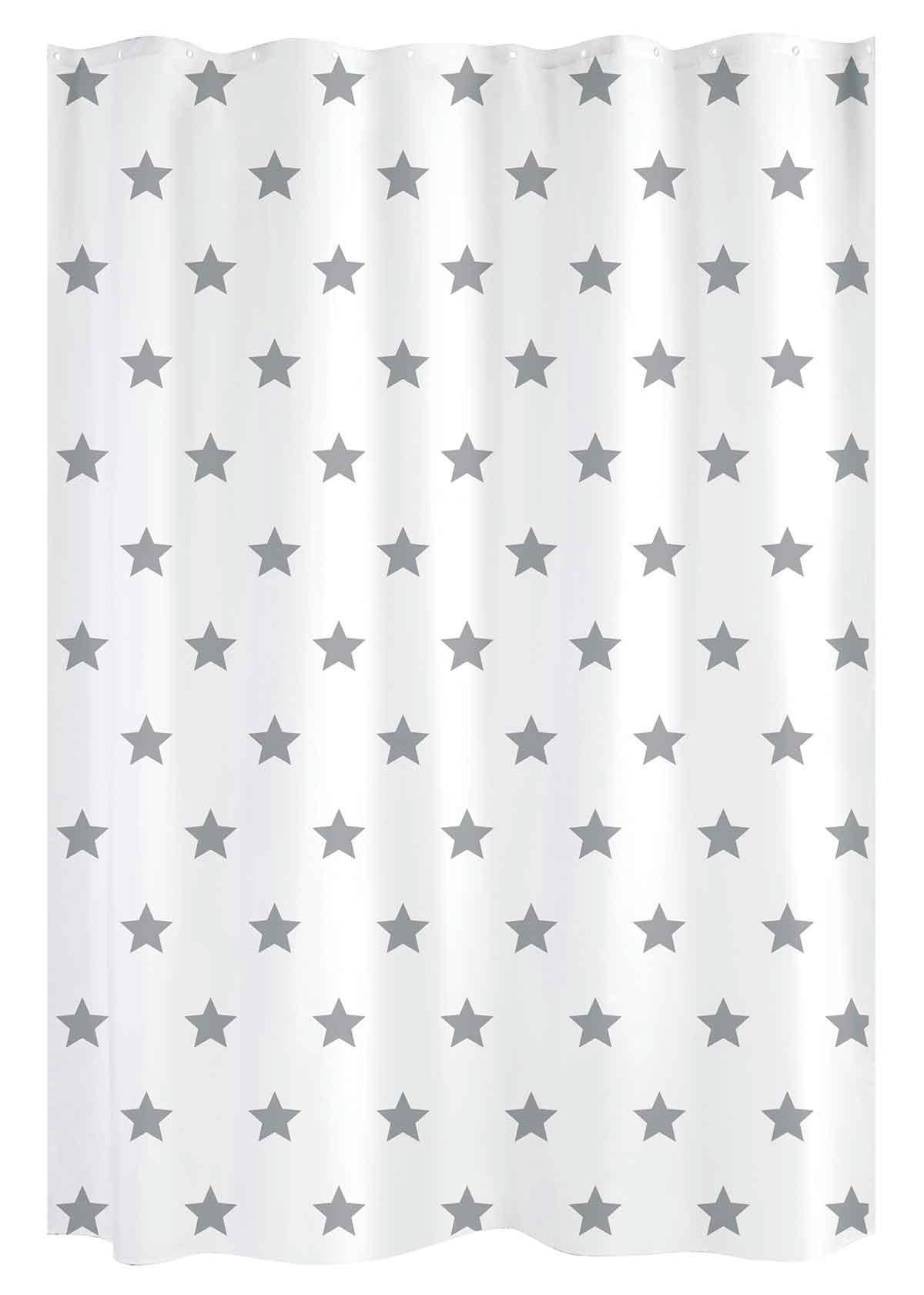- Rideau de douche etoilé polyester blanc/gris x