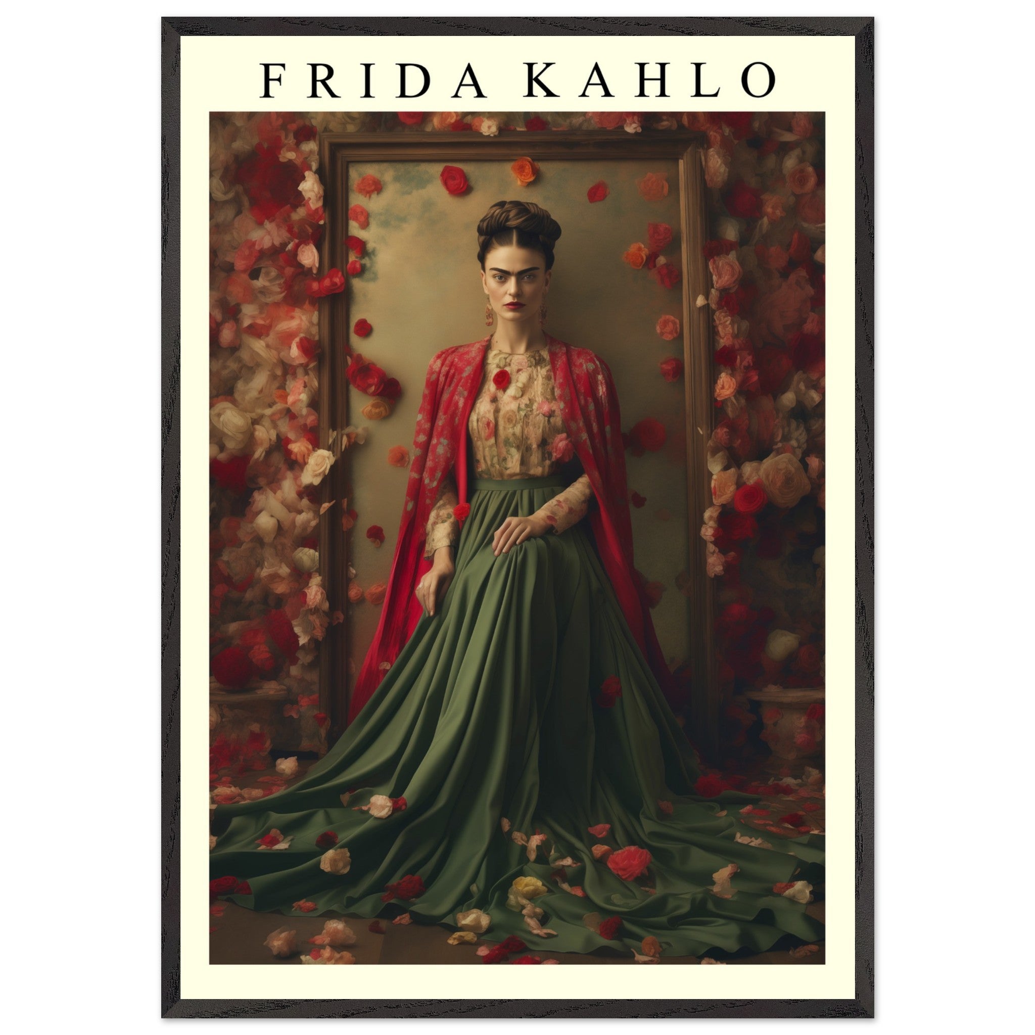Artfulprints Poster met Lijst Frida Kahlo - Beauty in flowers  - 50x70 cm - Meerkleurig