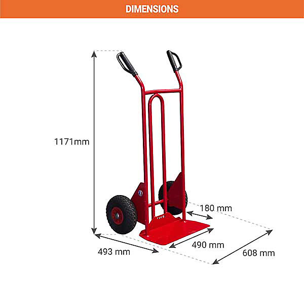 Diable acier charge 250kg - Roues pneumatiques et poignées à gardes - 810200021