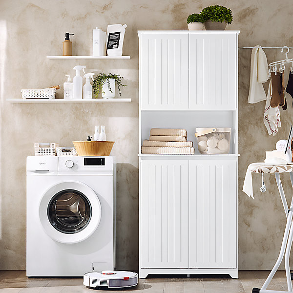 Armoire de Salle de Bain Sac à Linge, Portes, 2 Paniers à Linge, BZR150-W, SoBuy
