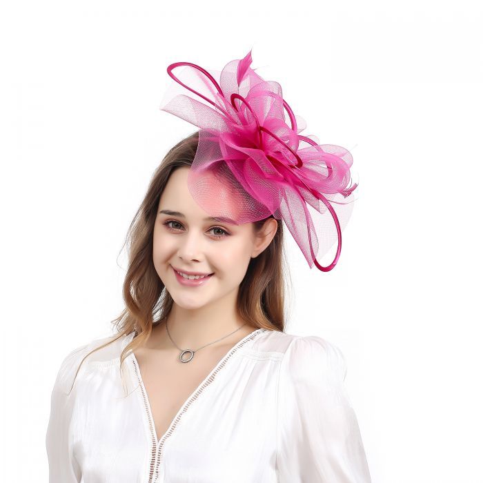 PEACH ACCESSORIES Plain Delicate Mesh Loops and Feather Accents Fascinator