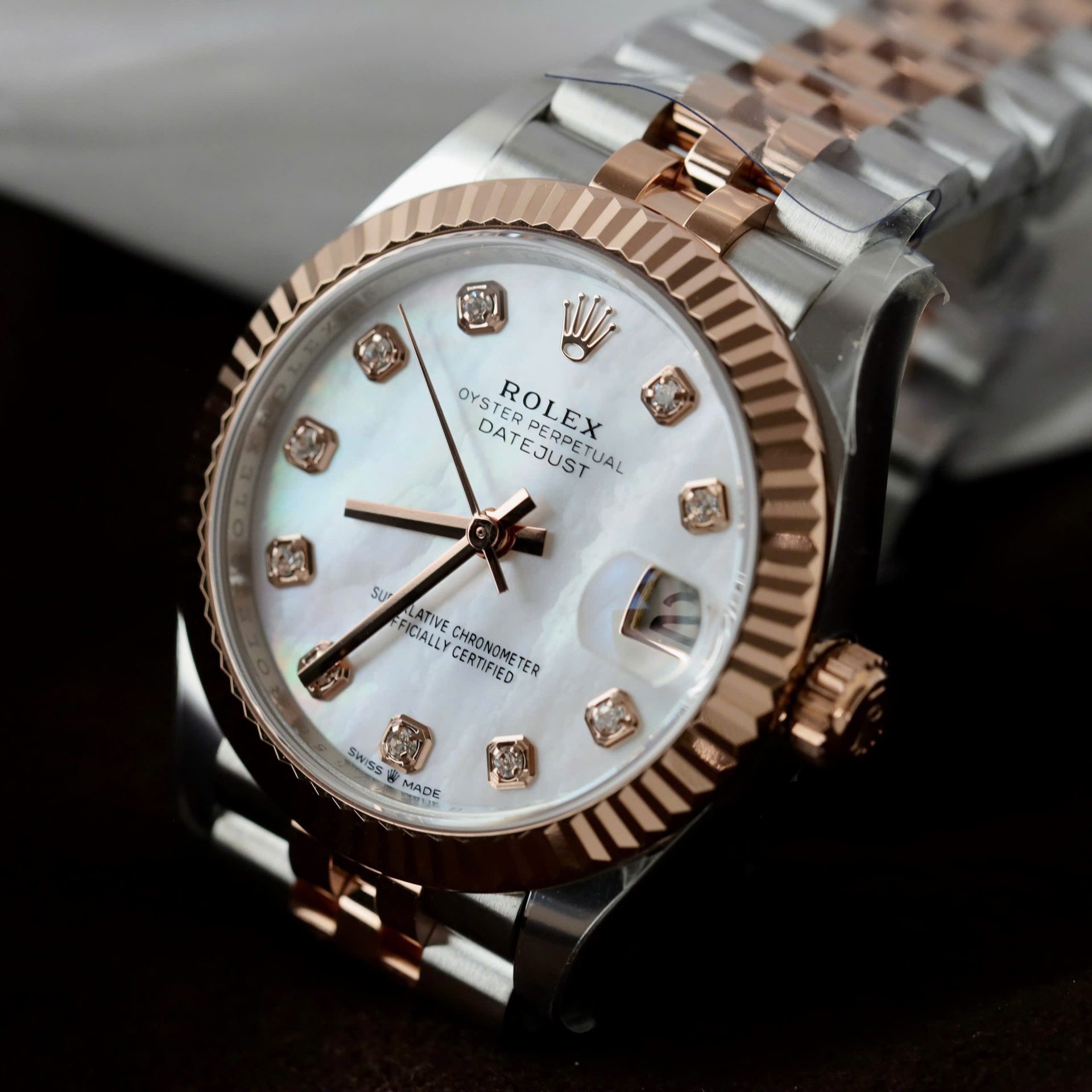 Rolex Datejust SS/RG Plated White Enamel Dial CZ Diamonds 31mm Jub THBF Replica