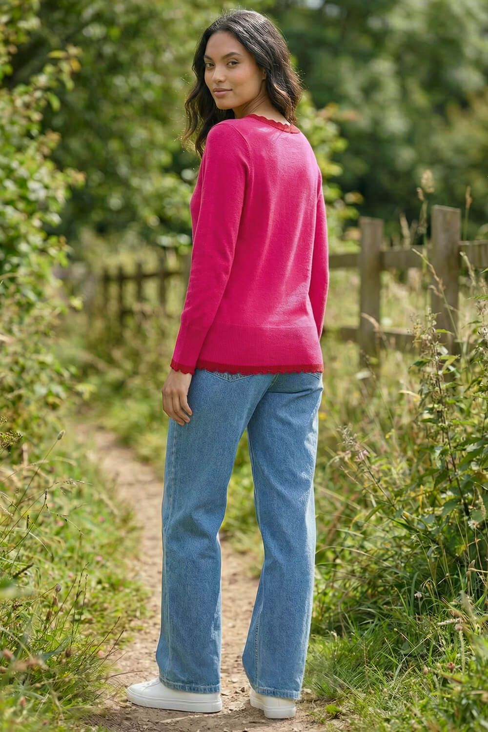 Roman V-Neck Scallop Hem Knit Jumper