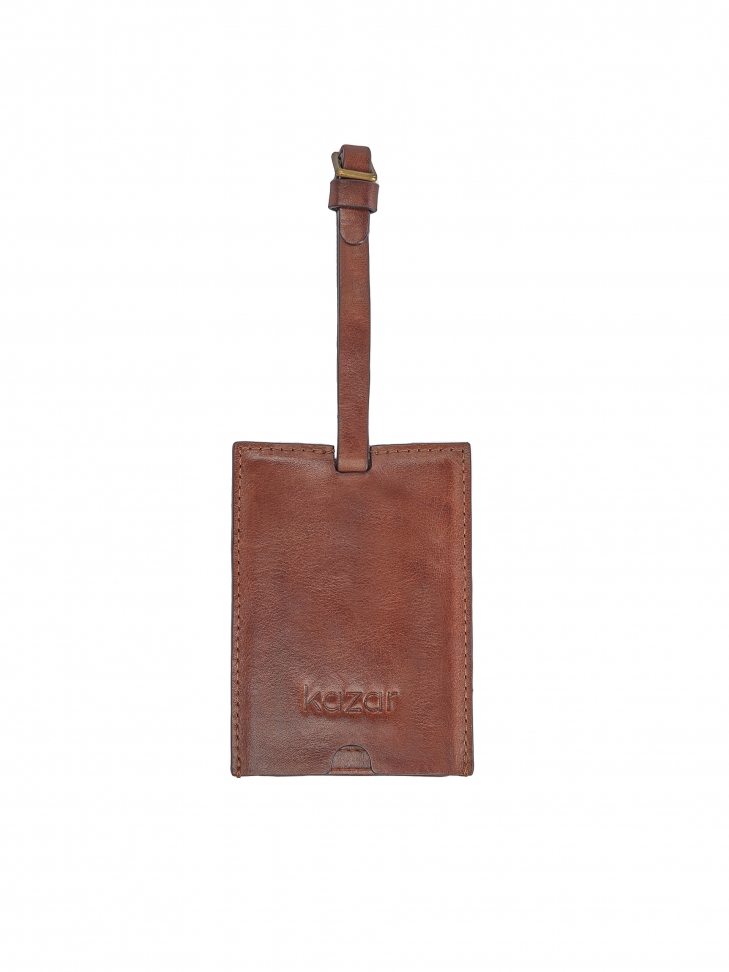 Brown leather luggage tag