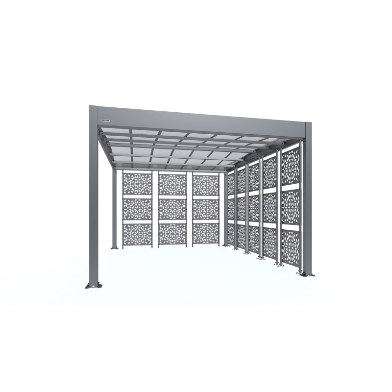 Carport en aluminium Libeccio gris anthracite avec 8 claustras 16,6 m²