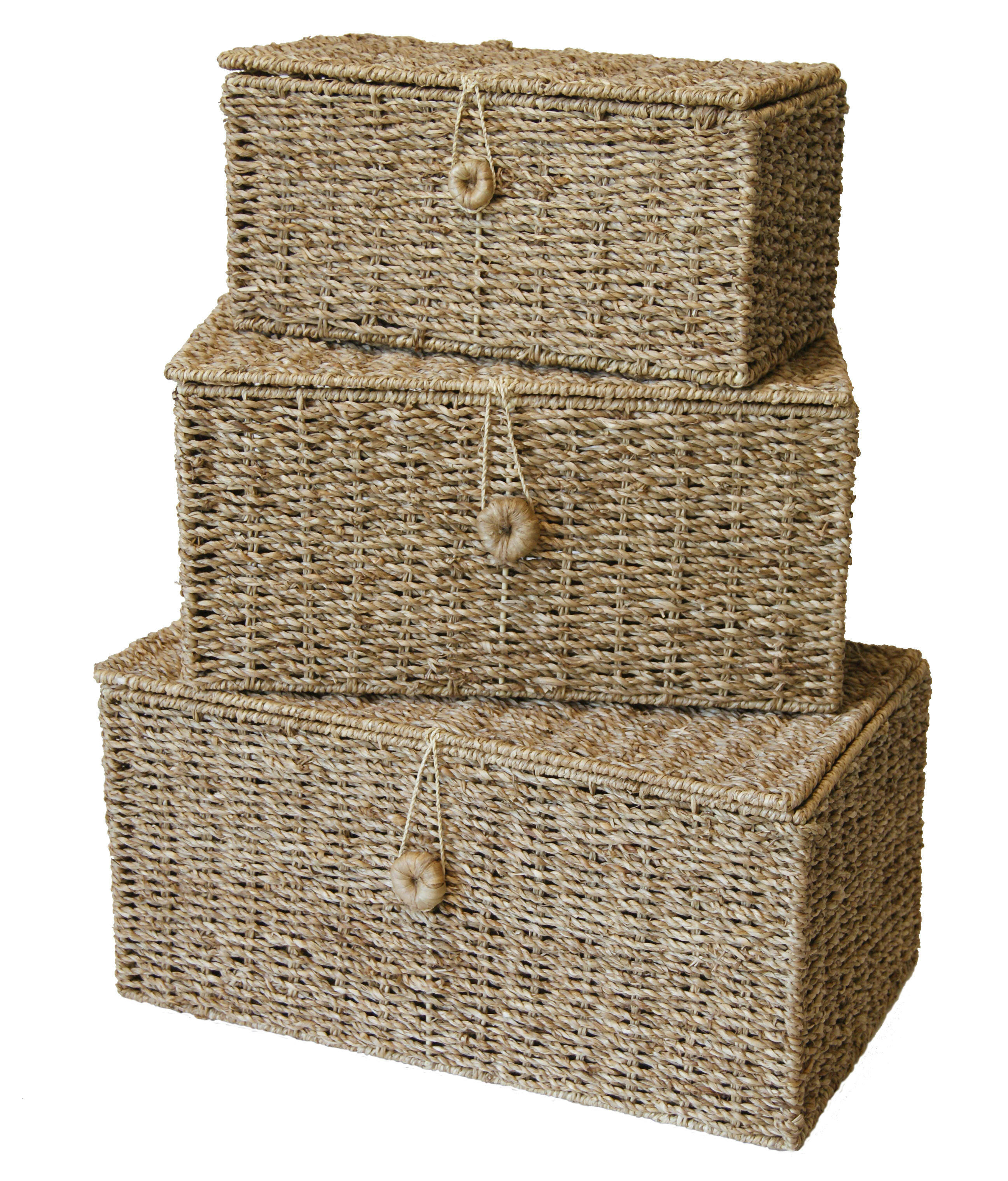 - Lot de 3 paniers en jonc de mer 32x17x15cm 38x22x18,5cm 44x27x21cm